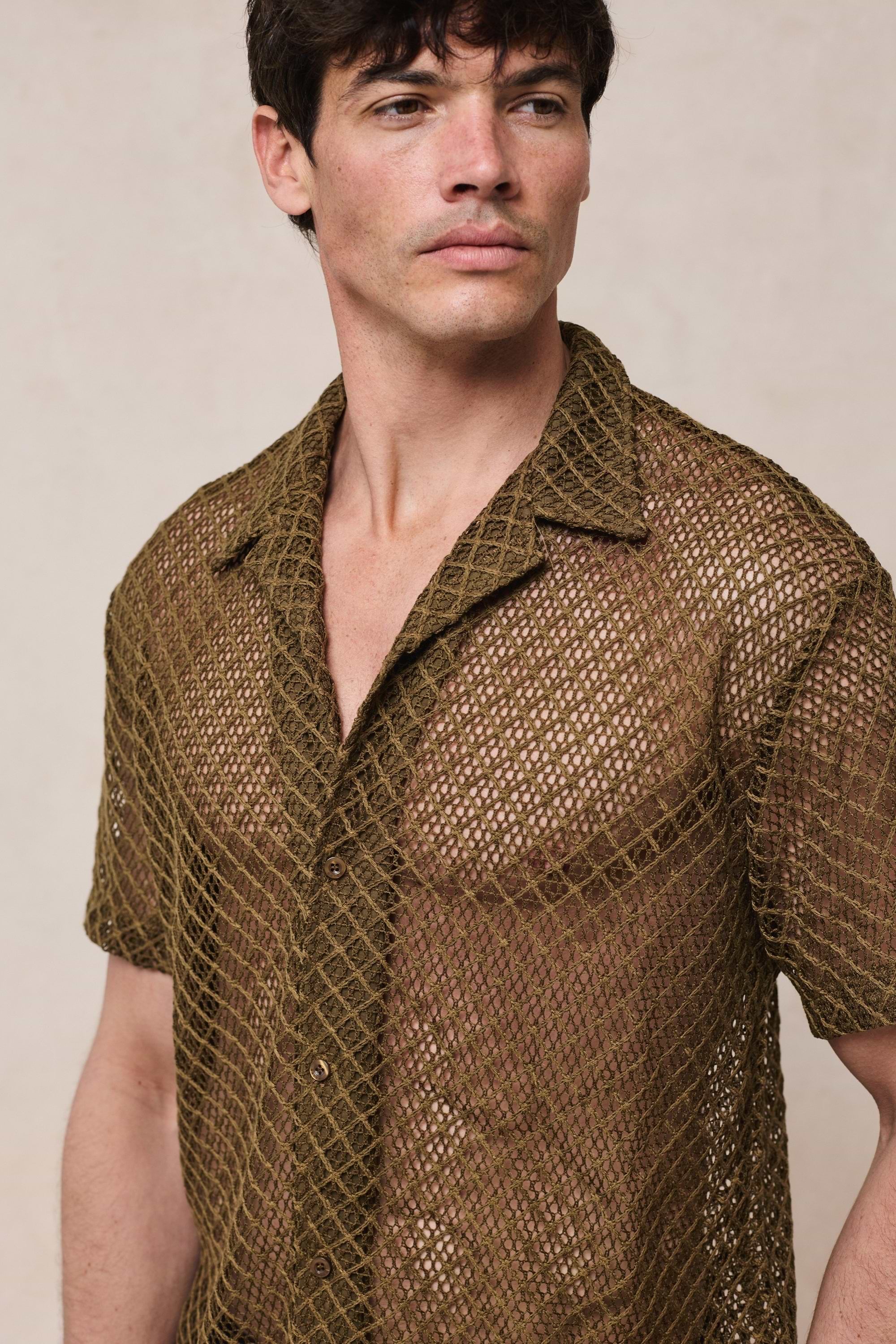 Marcelo Short Sleeve Lace Shirt - Brown