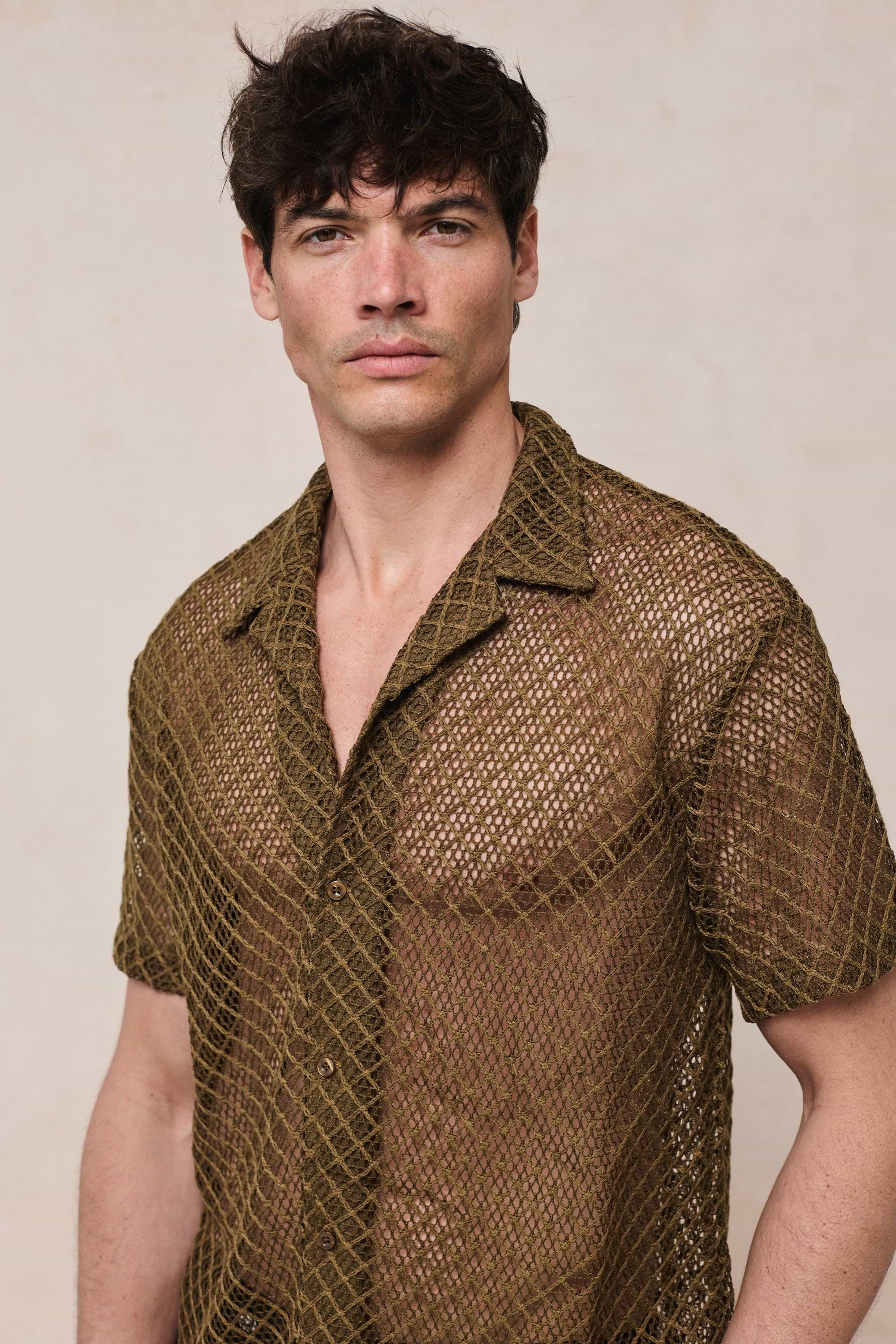 Marcelo Short Sleeve Lace Shirt - Brown