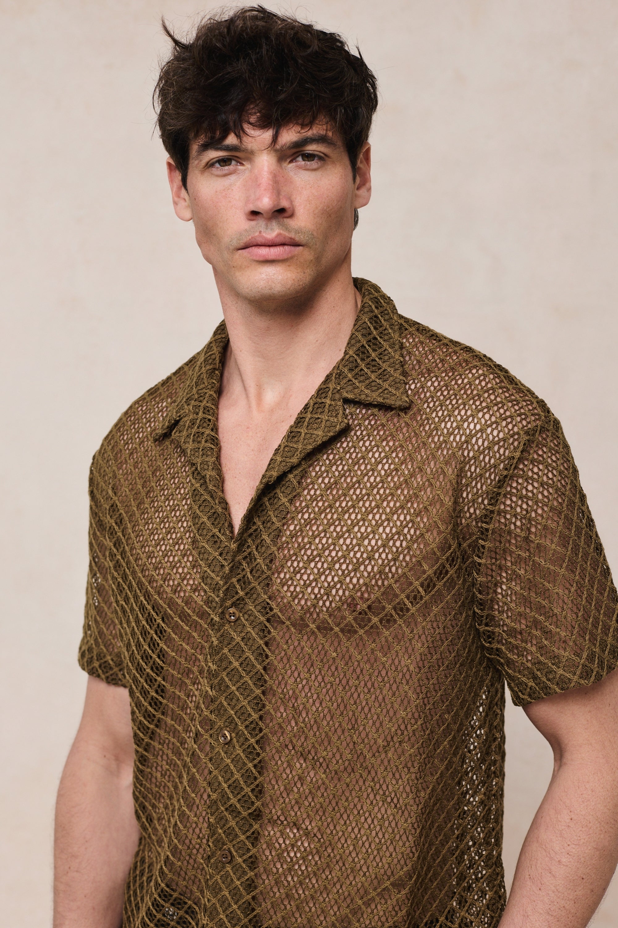Marcelo Short Sleeve Lace Shirt - Brown
