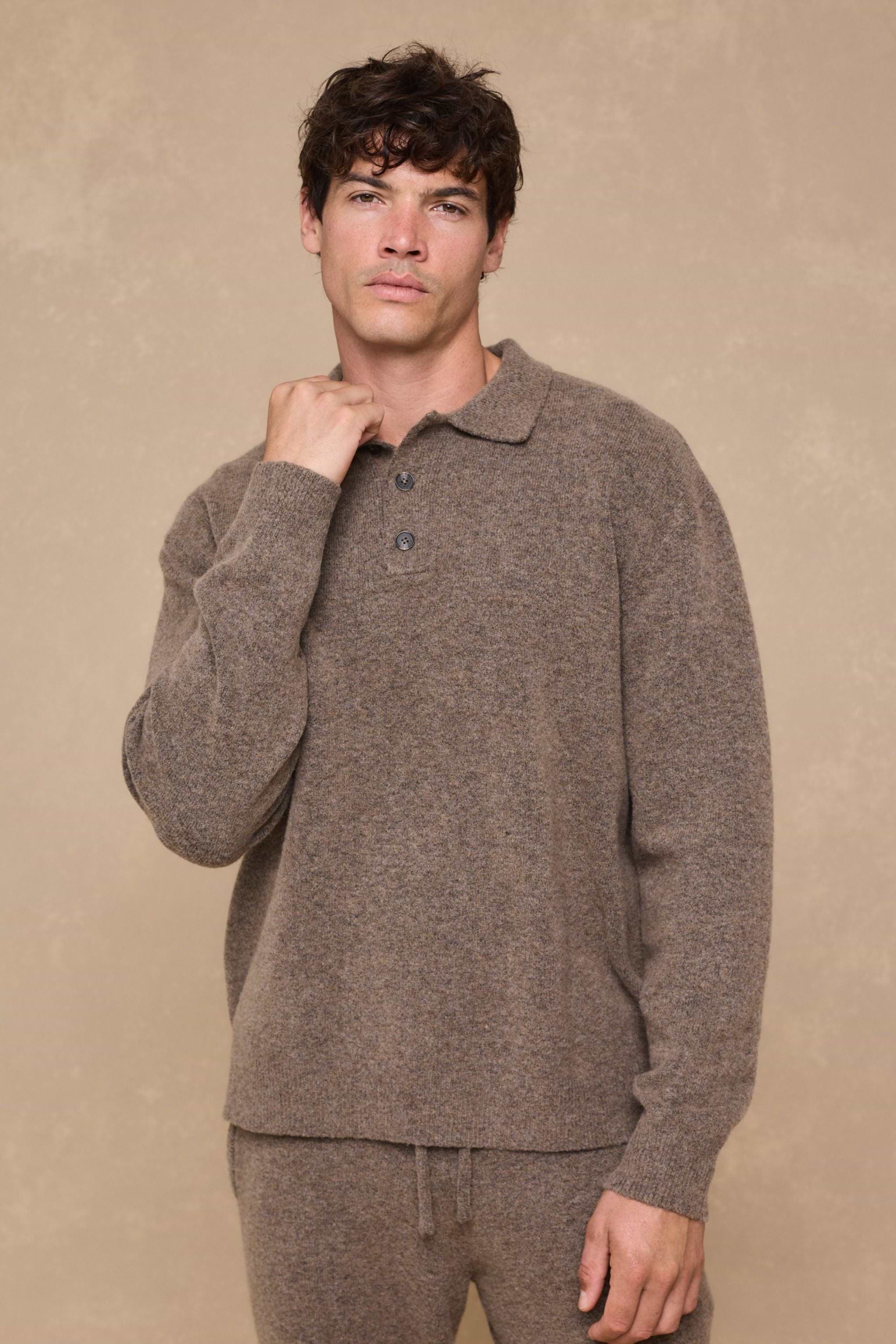 Otto Long Sleeve Polo - Brown Marl