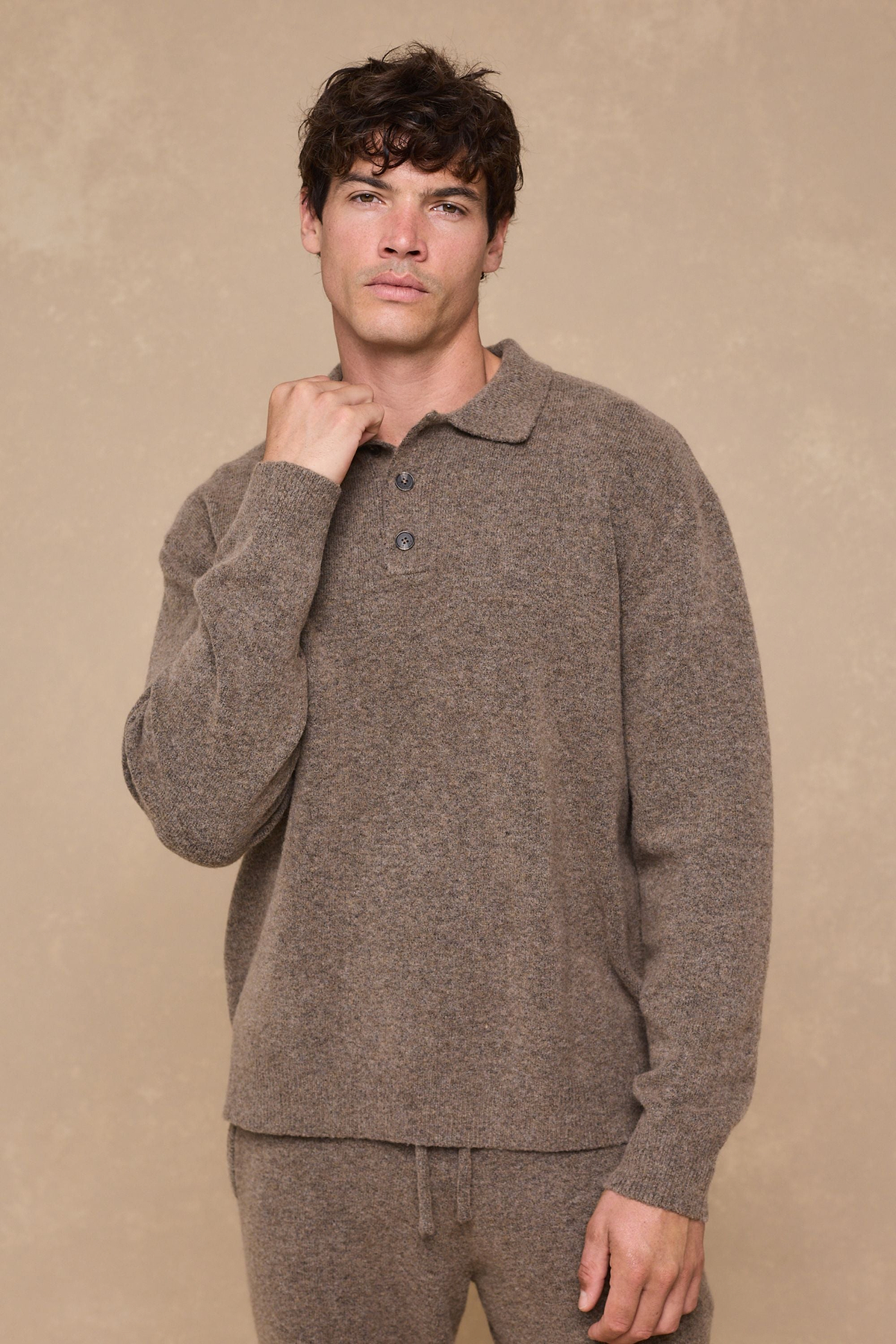 Otto Long Sleeve Polo - Brown Marl