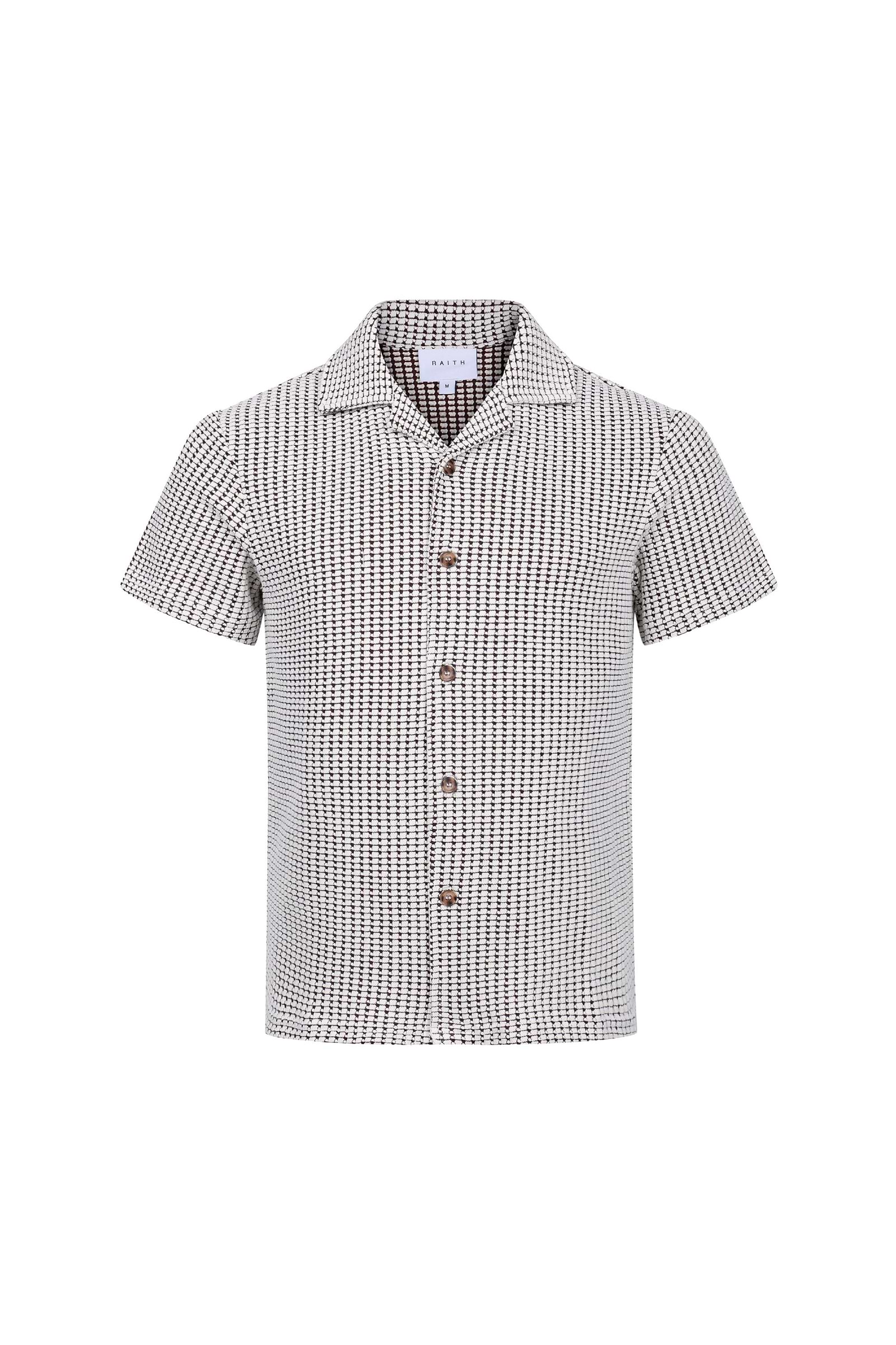 Marcos Patterned Waffle Short Sleeve Shirt - White/Brown