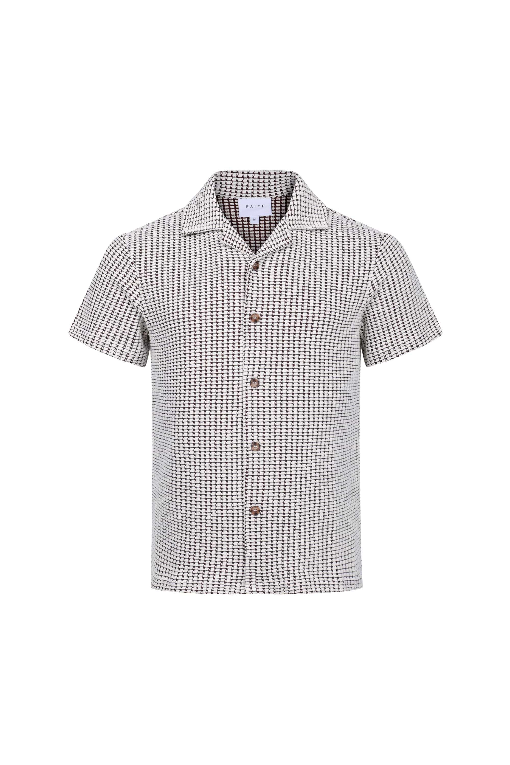 Marcos Patterned Waffle Short Sleeve Shirt - White/Brown