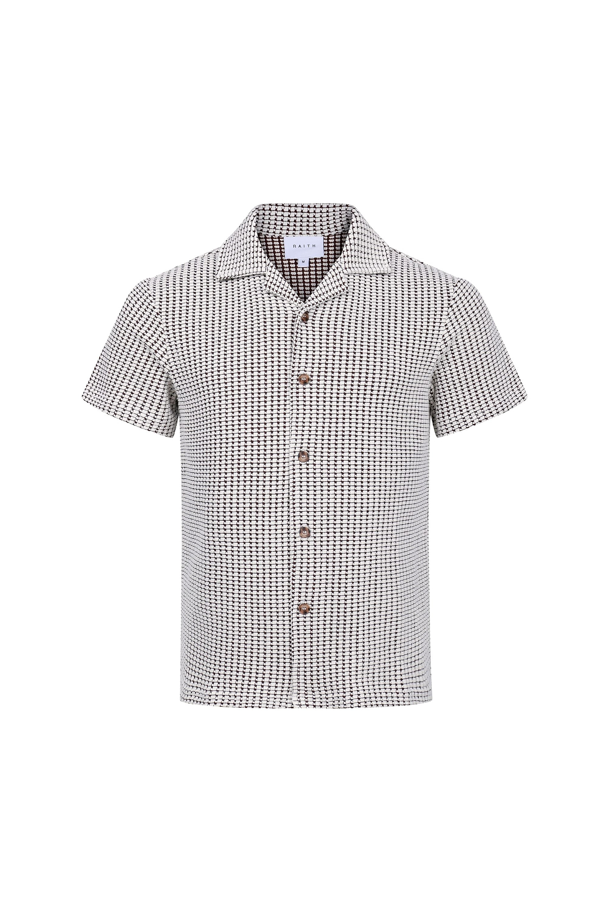 Marcos Patterned Waffle Short Sleeve Shirt - White/Brown