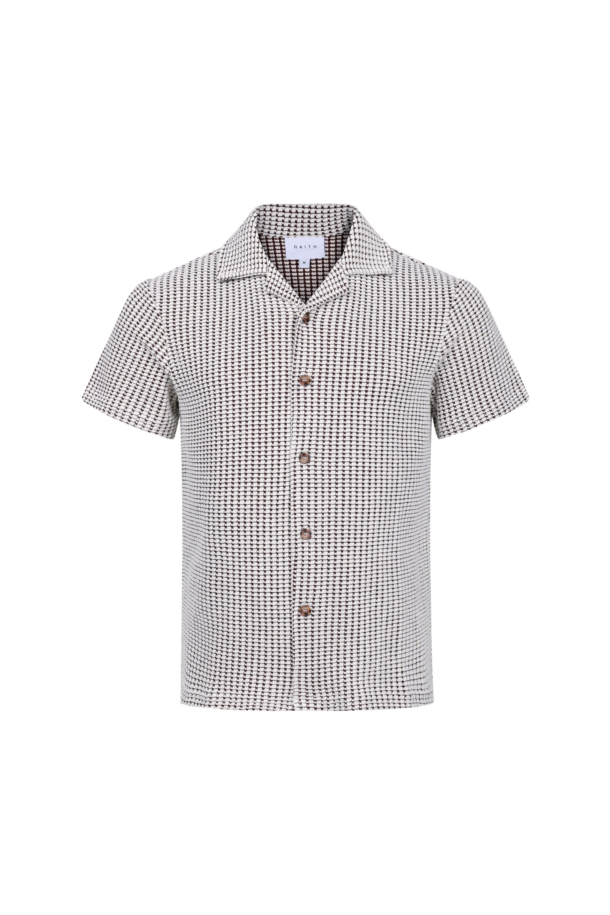 Marcos Patterned Waffle Short Sleeve Shirt - White/Brown