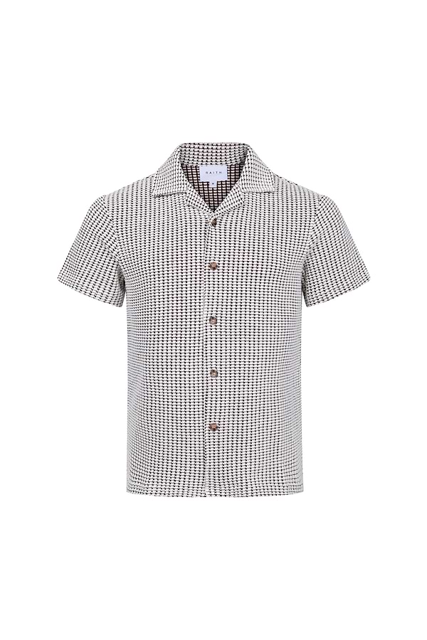 Marcos Patterned Waffle Short Sleeve Shirt - White/Brown