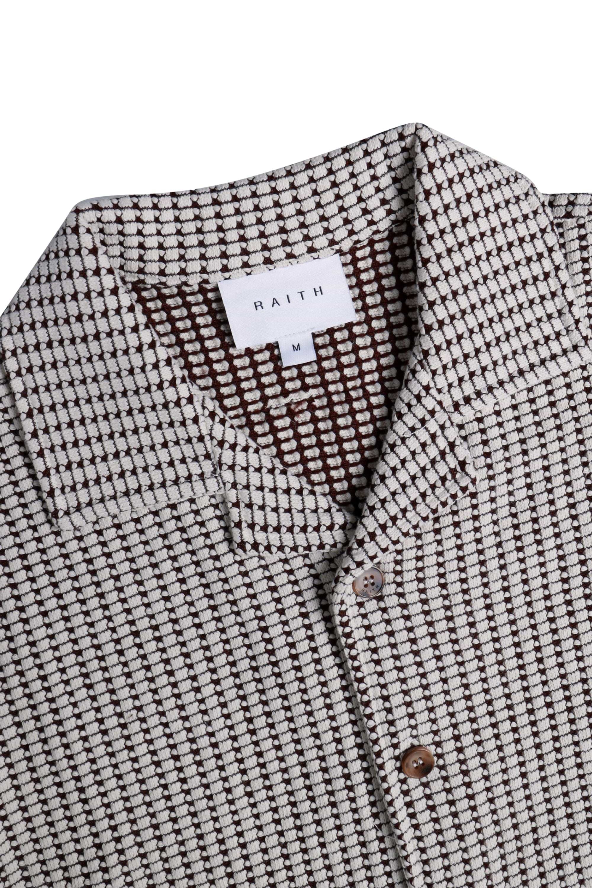 Marcos Patterned Waffle Short Sleeve Shirt - White/Brown