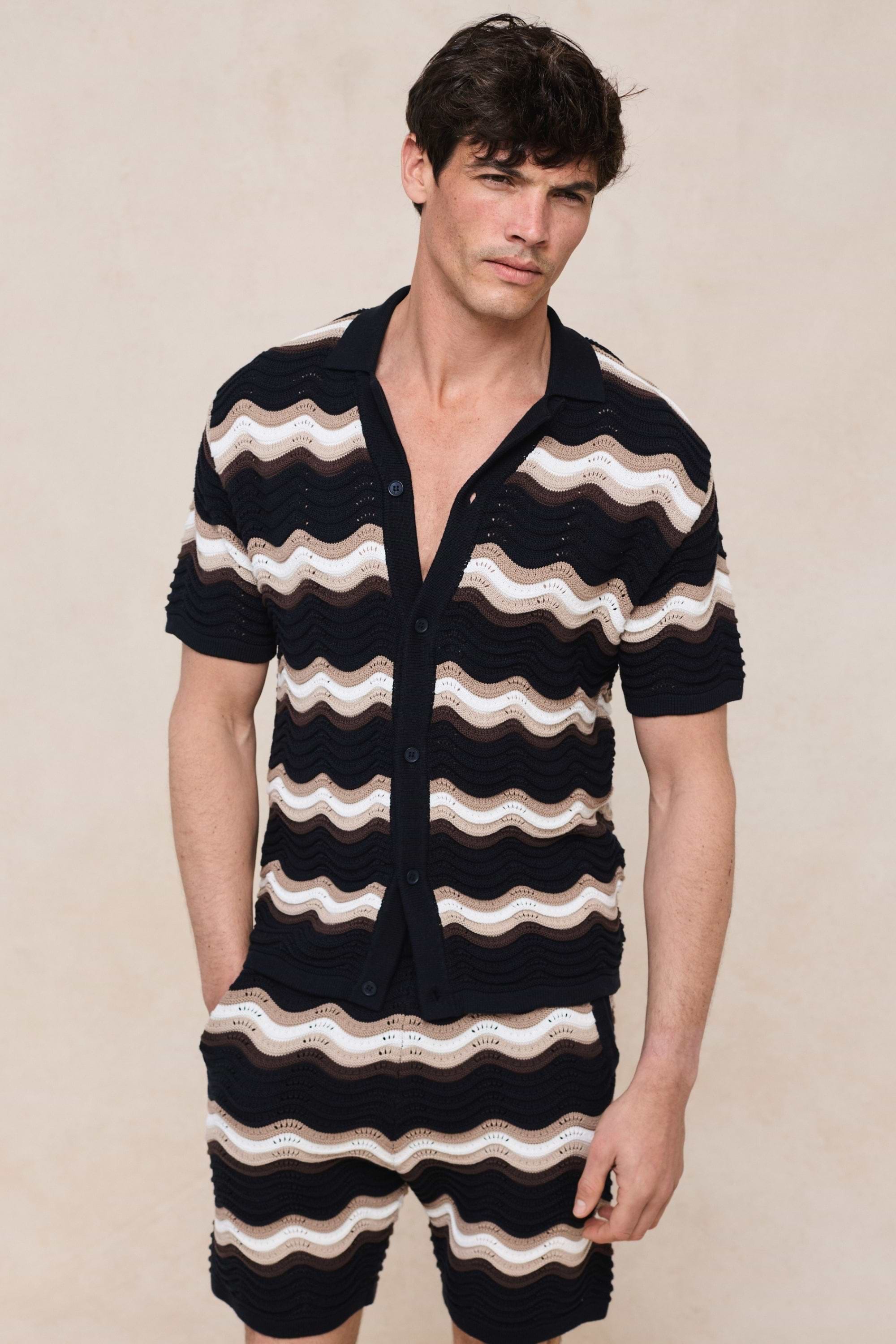 Primavera Crochet Knit Shirt - Black/Brown