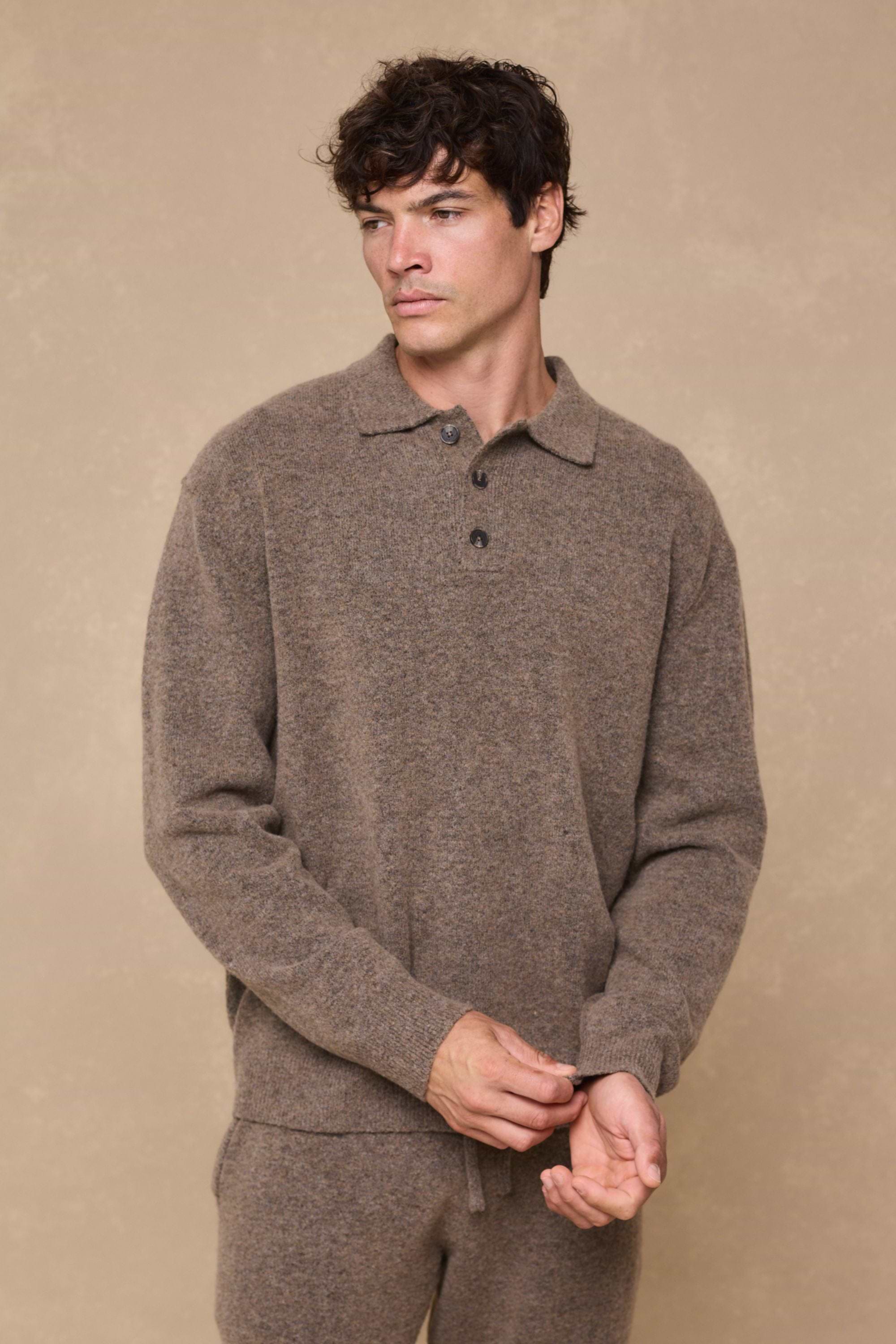 Otto Long Sleeve Polo - Brown Marl