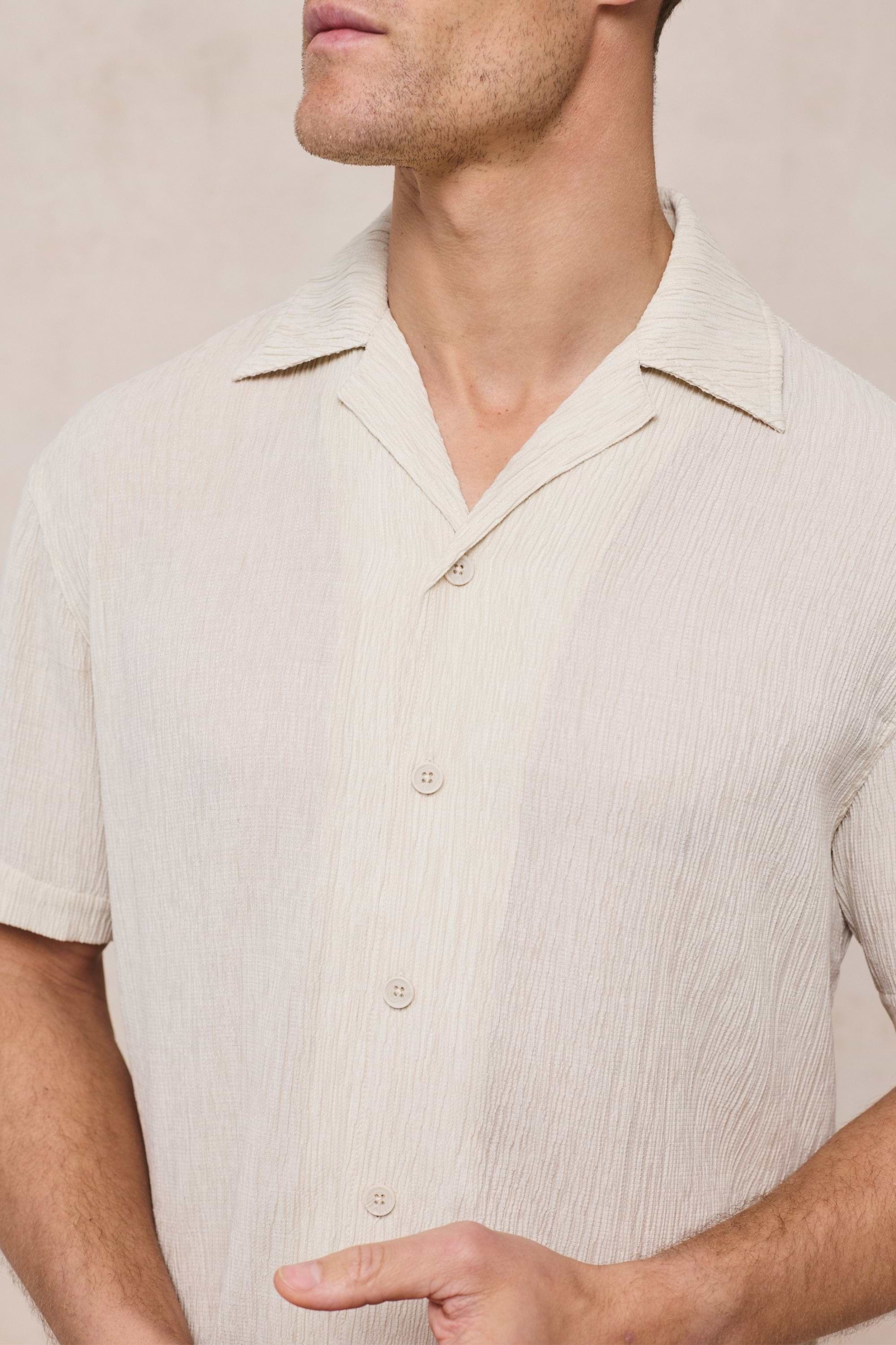 Gabriel Crinkled Tencel Short Sleeve Shirt - Beige