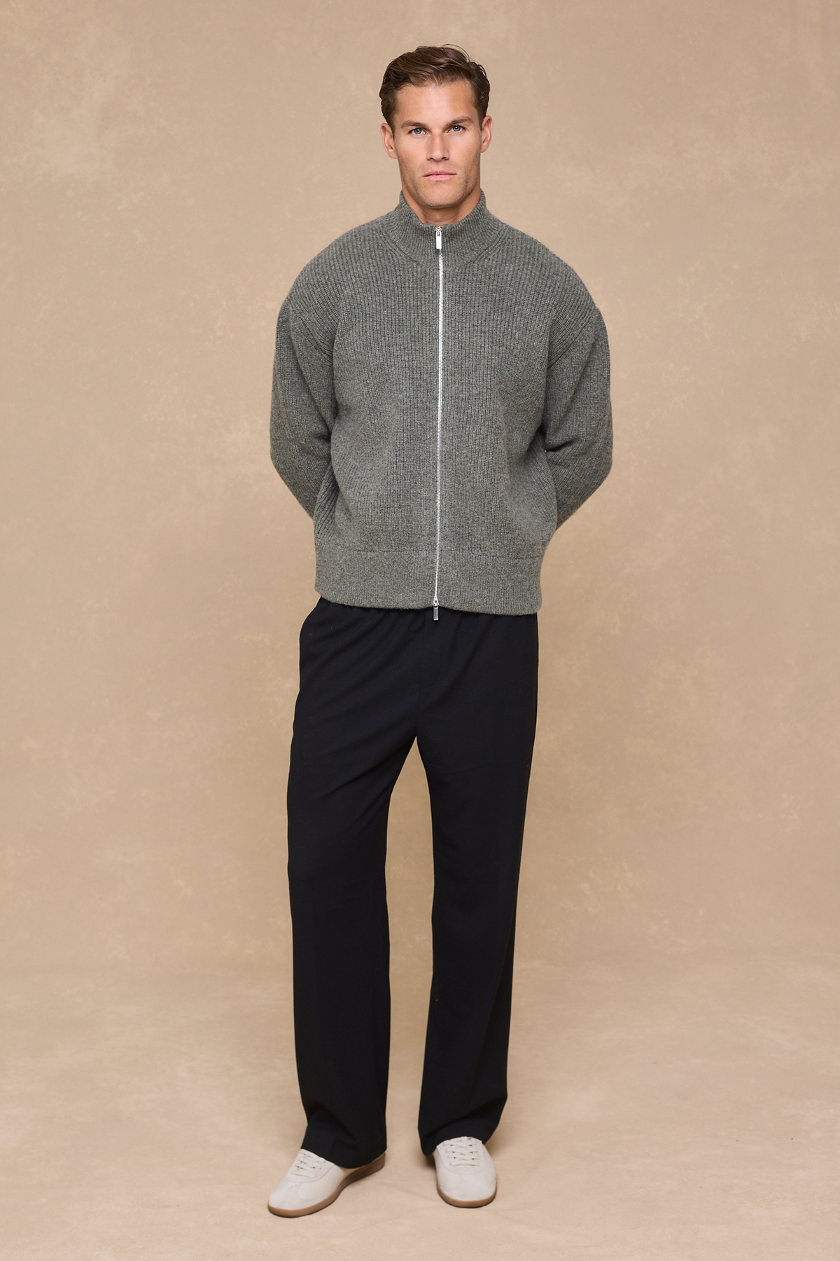 Seb Zip Through Rib Knit Bomber - Sage Green