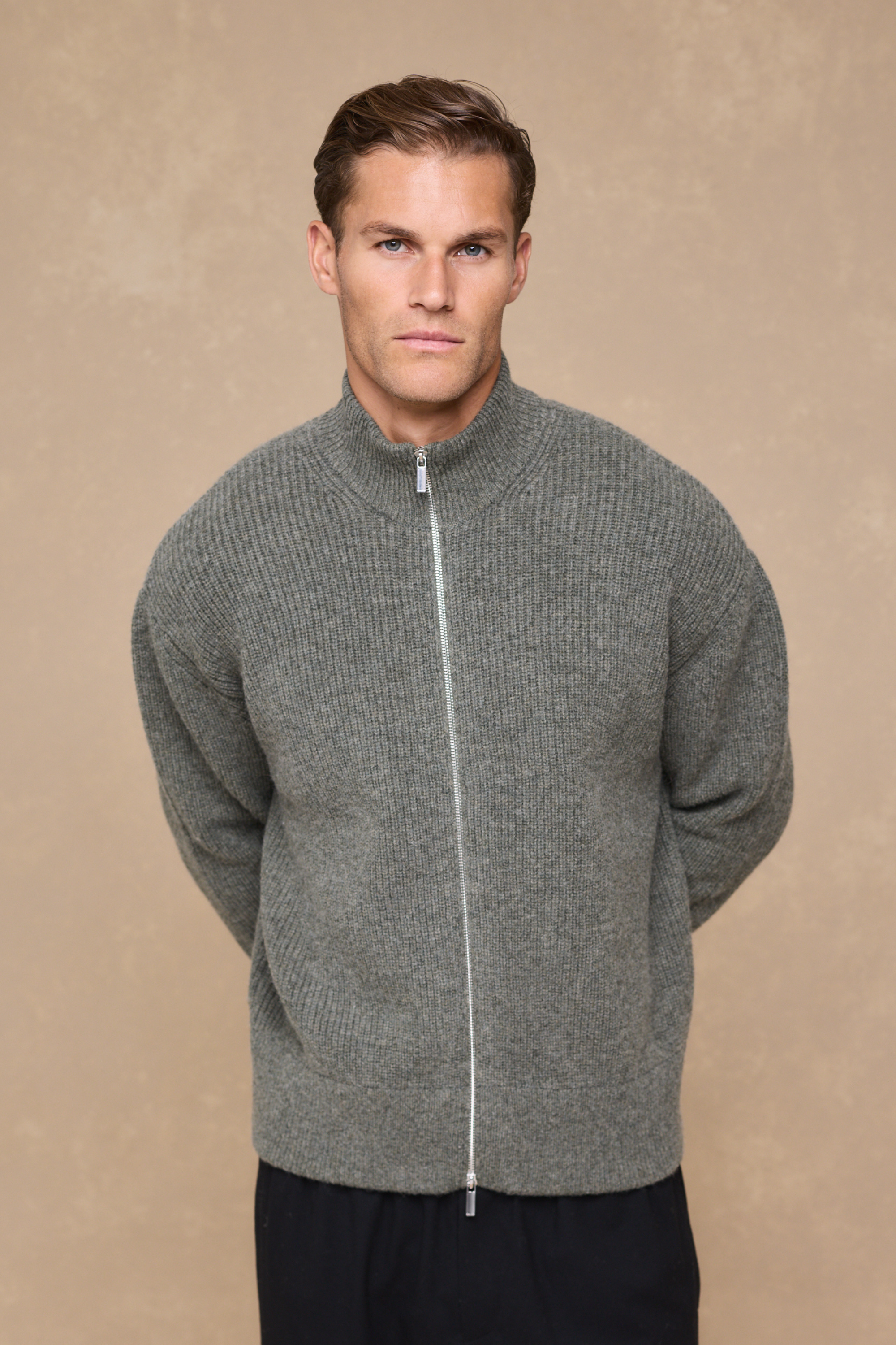 Seb Zip Thru Rib Knit Bomber - Sage Green