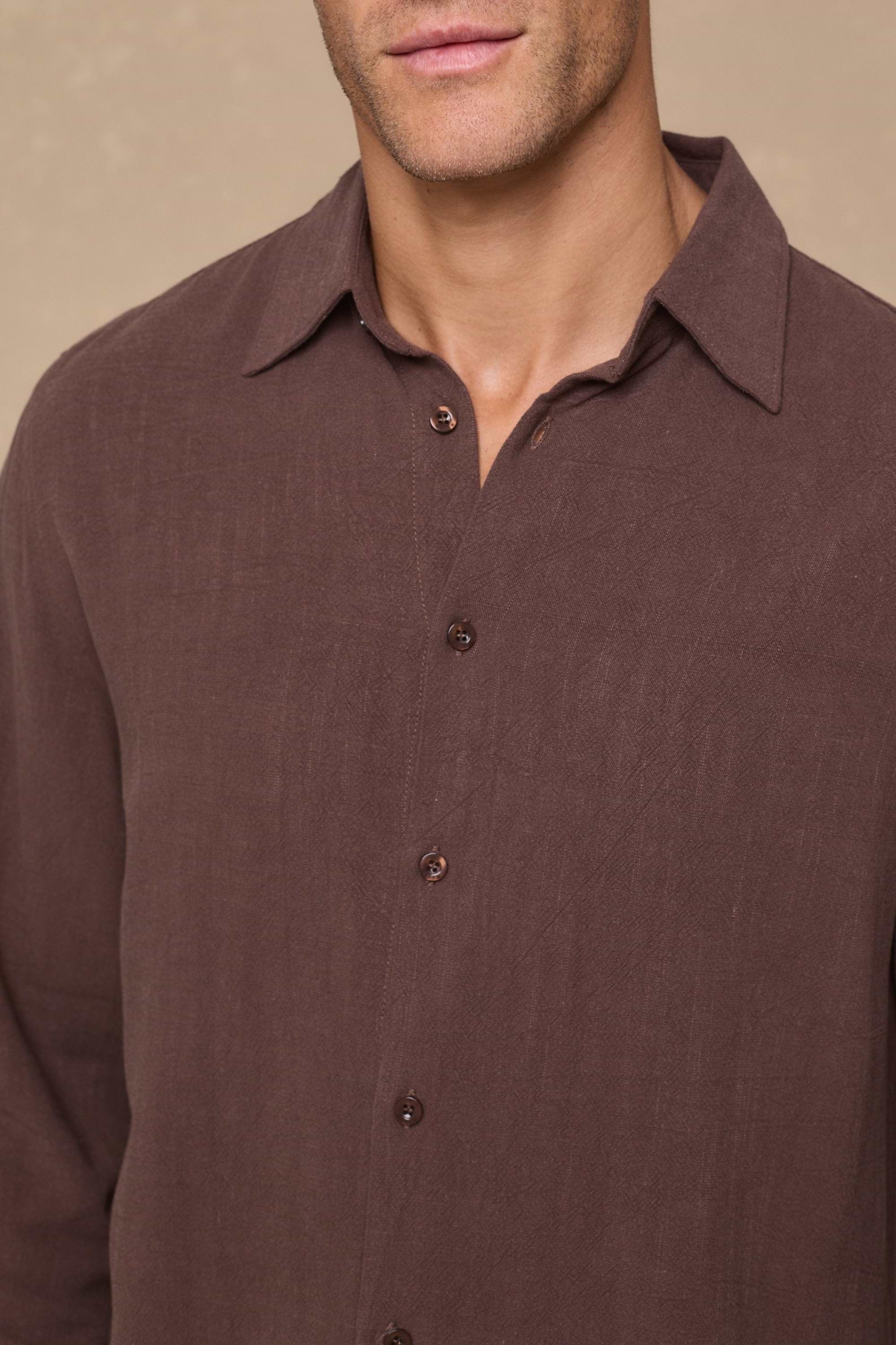 Cami Linen Classic Collar Shirt - Brown