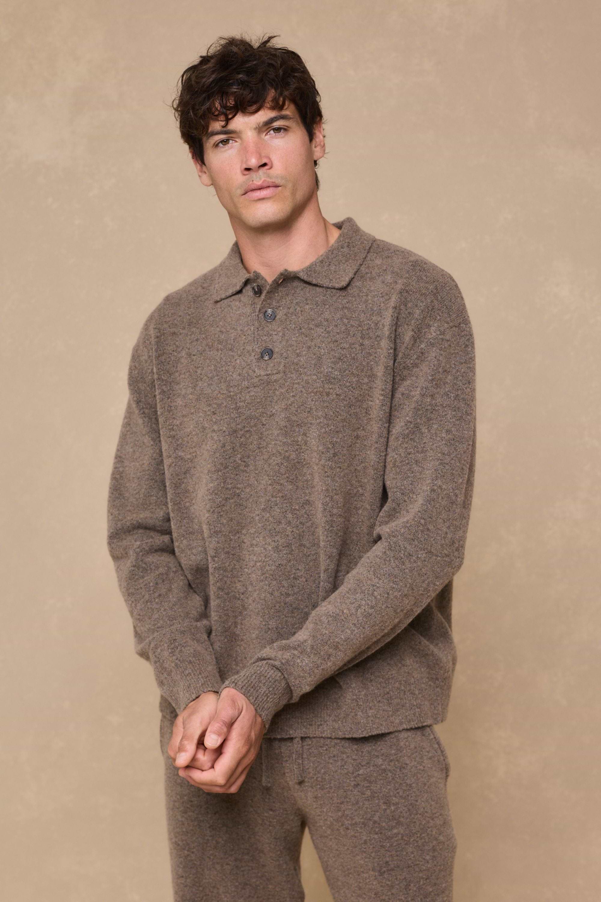 Otto Long Sleeve Polo - Brown Marl