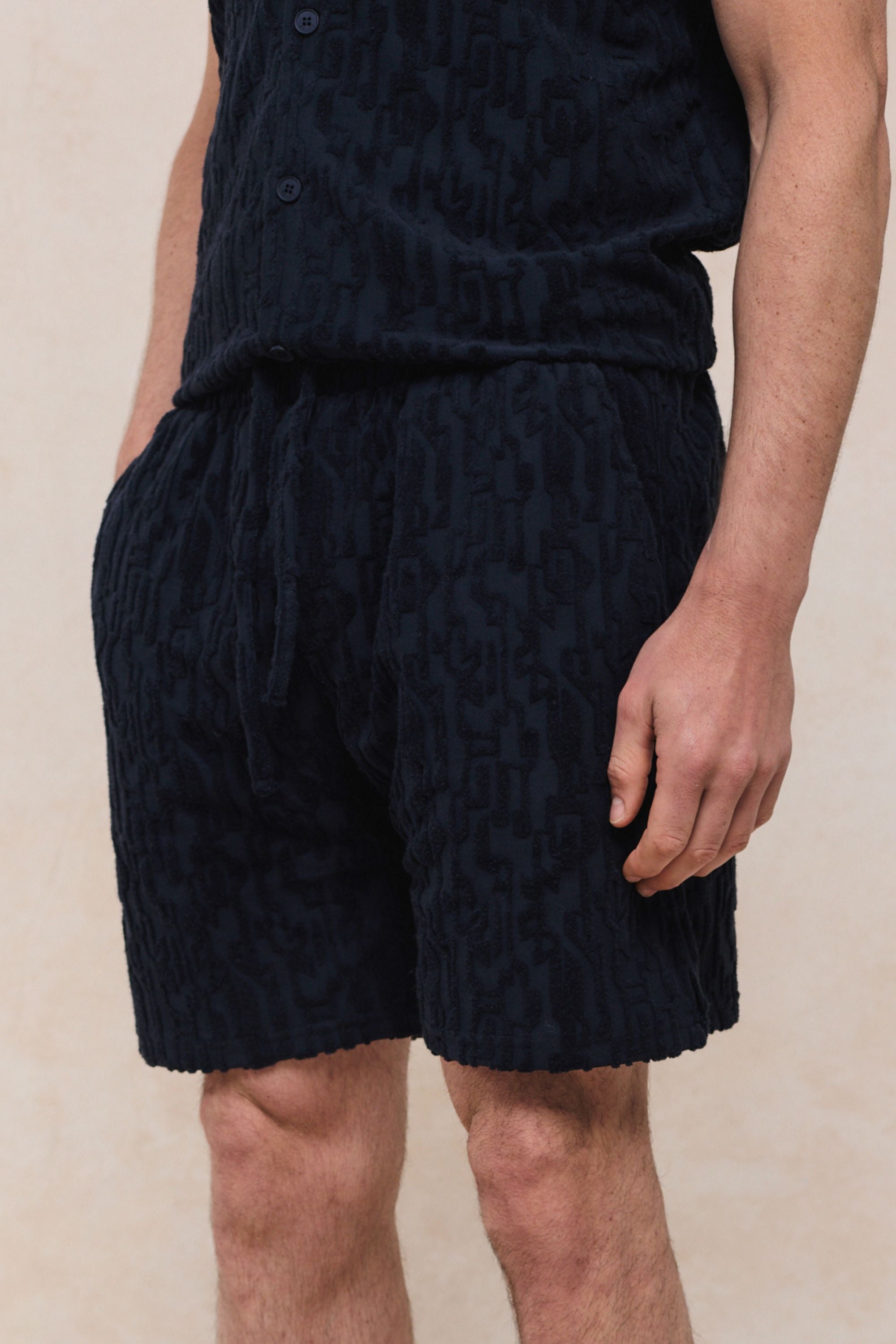 Fausto Flocked Towelled Short - Navy