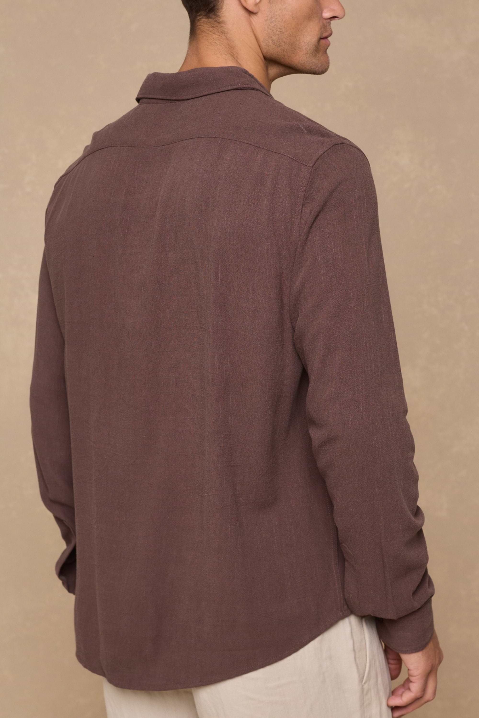 Cami Linen Classic Collar Shirt - Brown