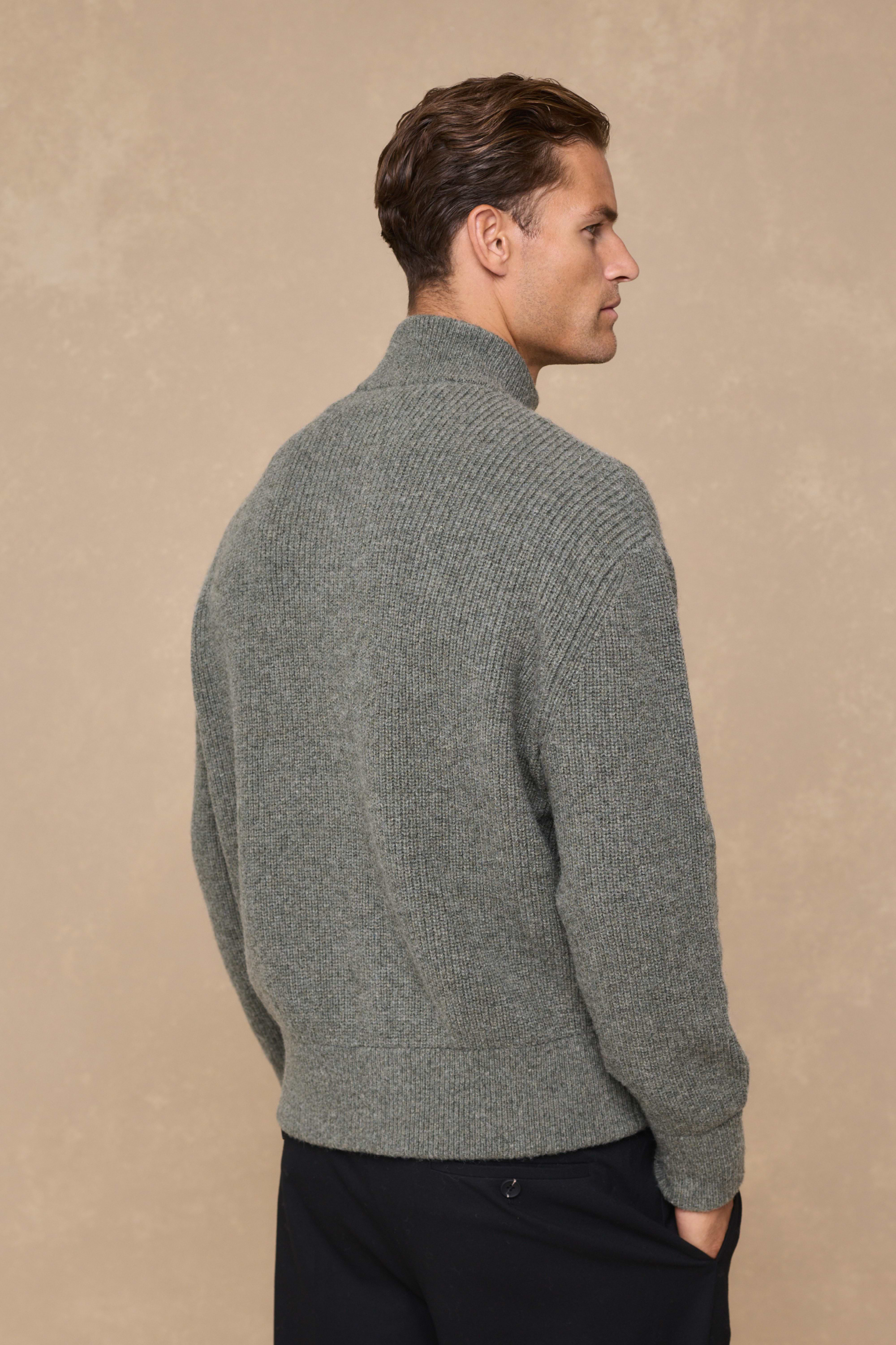 Seb Zip Thru Rib Knit Bomber - Sage Green