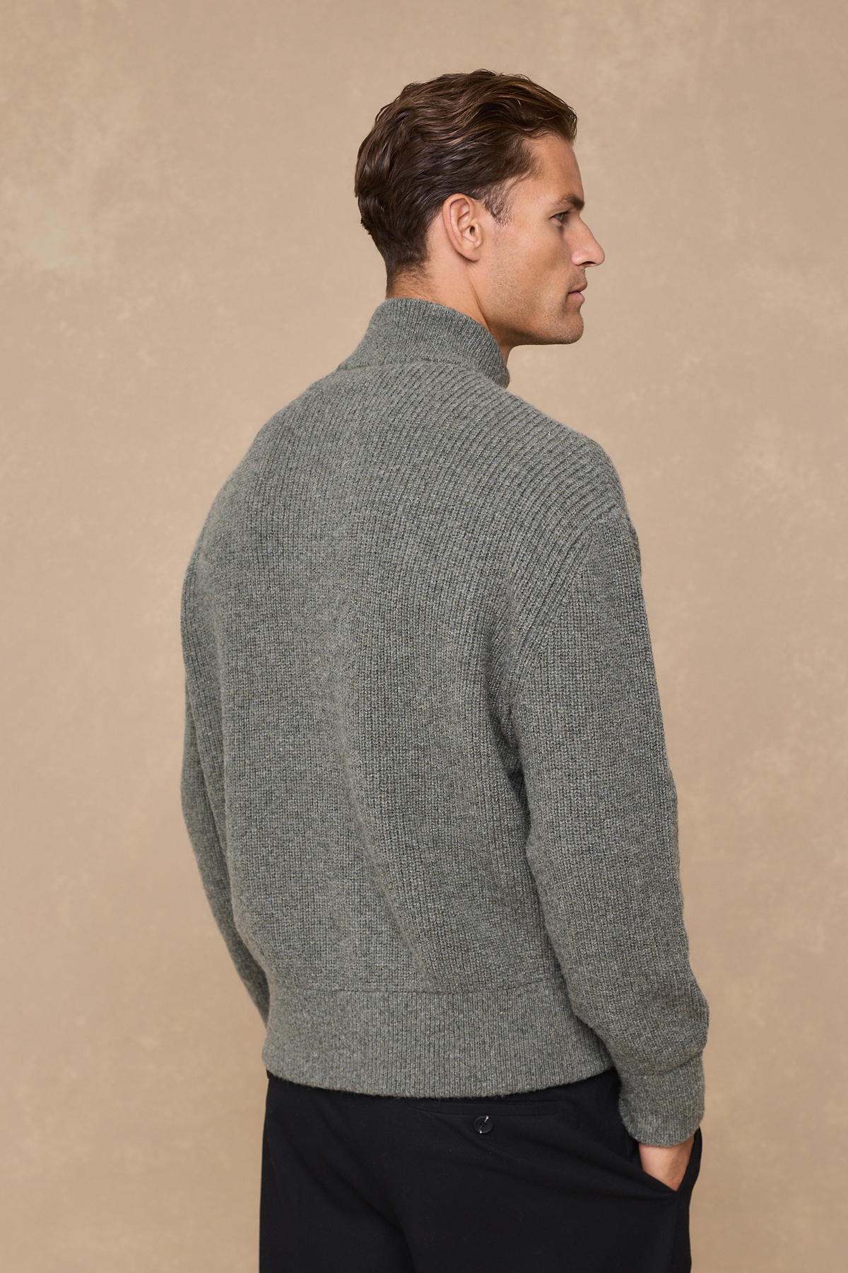 Seb Zip Through Rib Knit Bomber - Sage Green