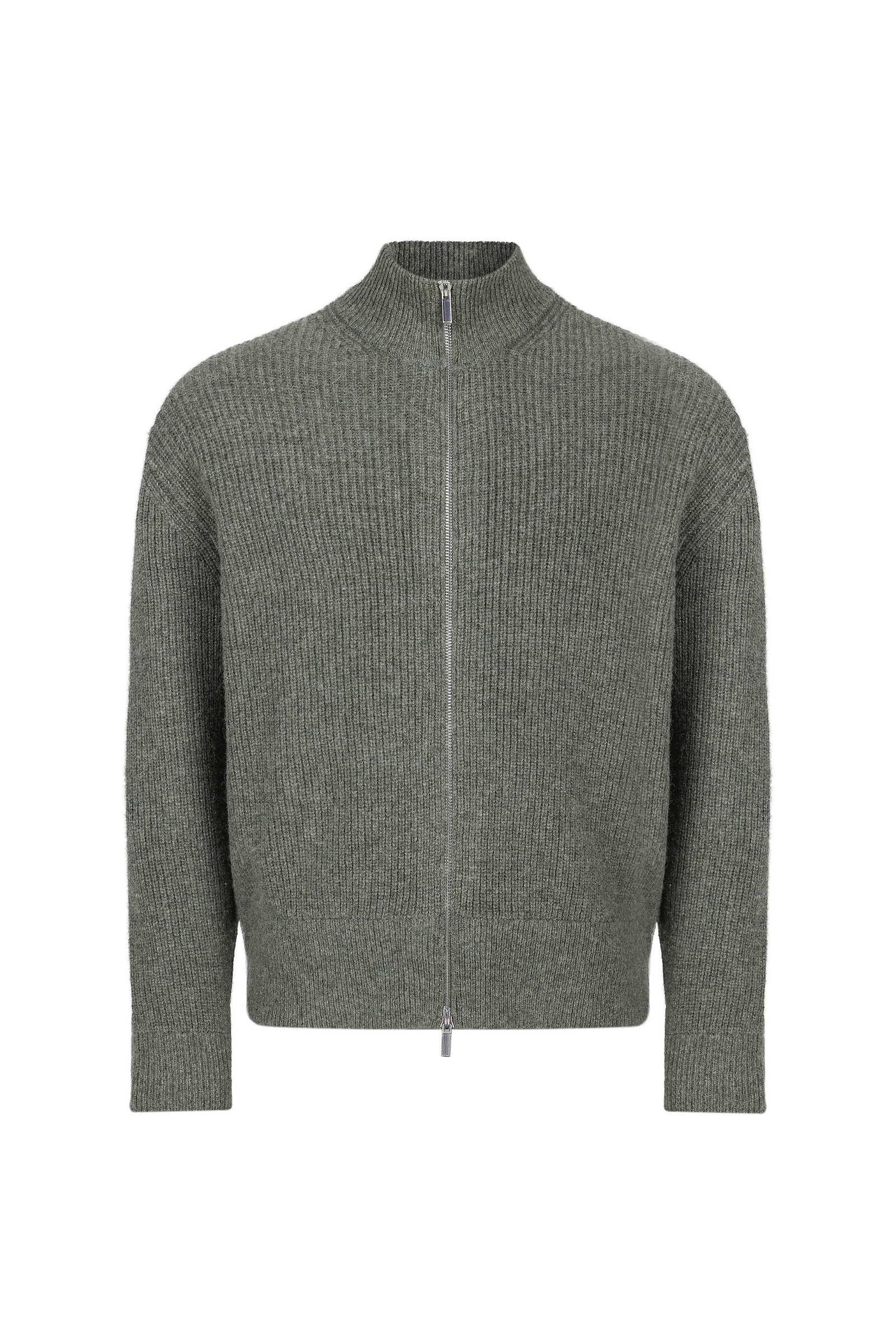 Seb Zip Through Rib Knit Bomber - Sage Green