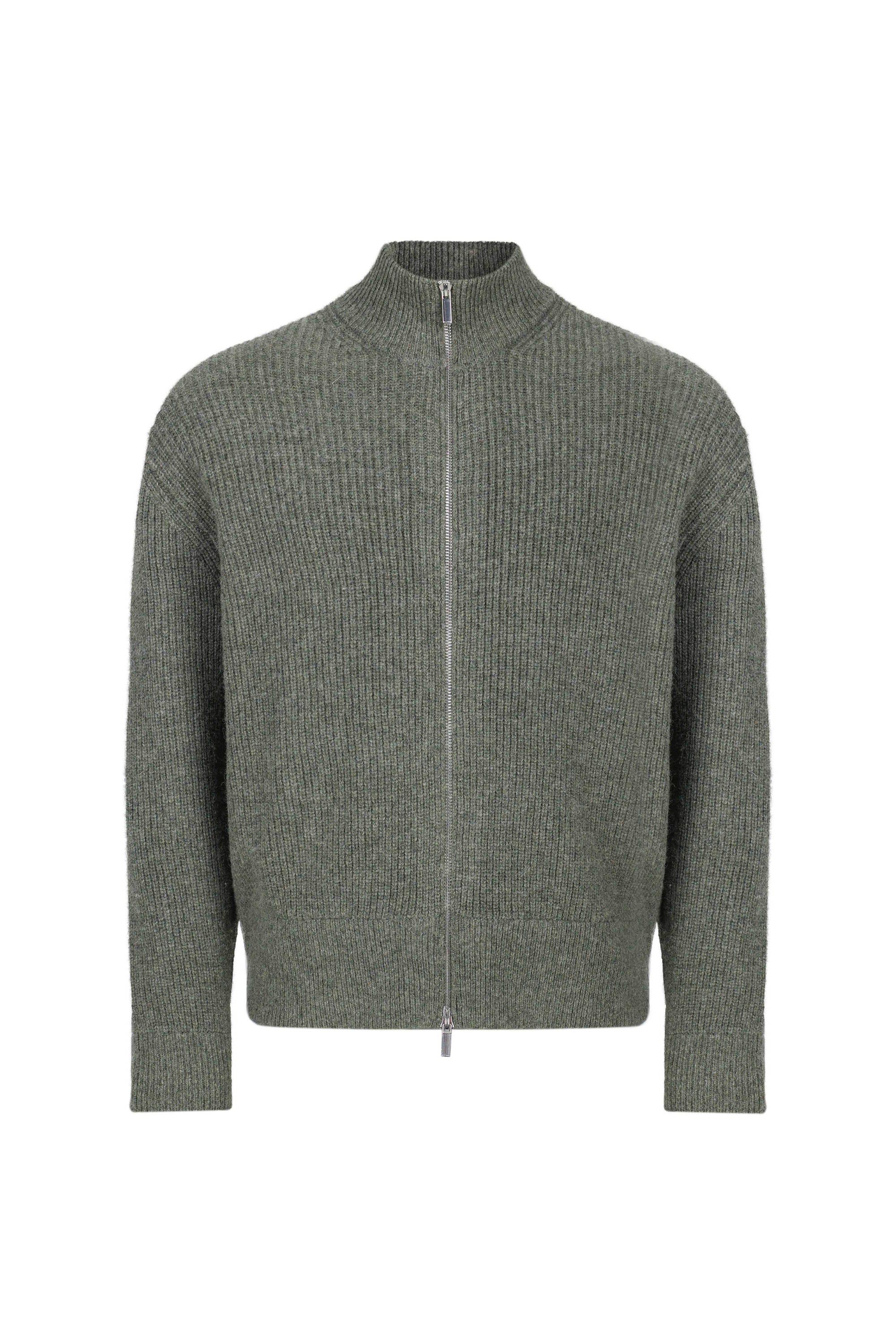 Seb Zip Thru Rib Knit Bomber - Sage Green