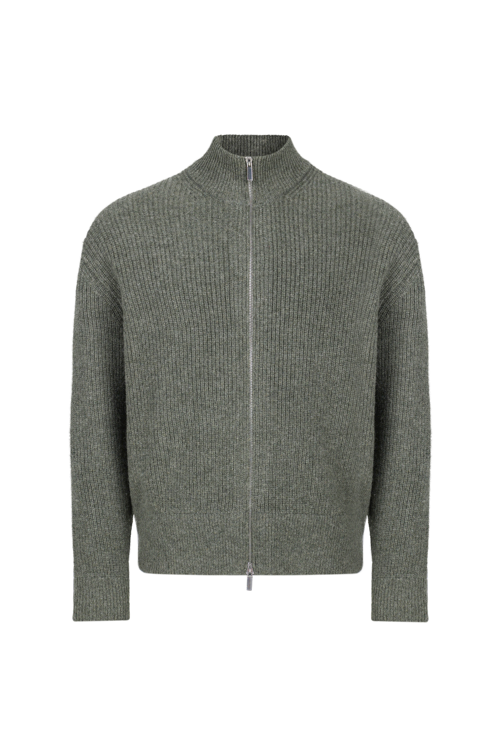 Seb Zip Thru Rib Knit Bomber - Sage Green