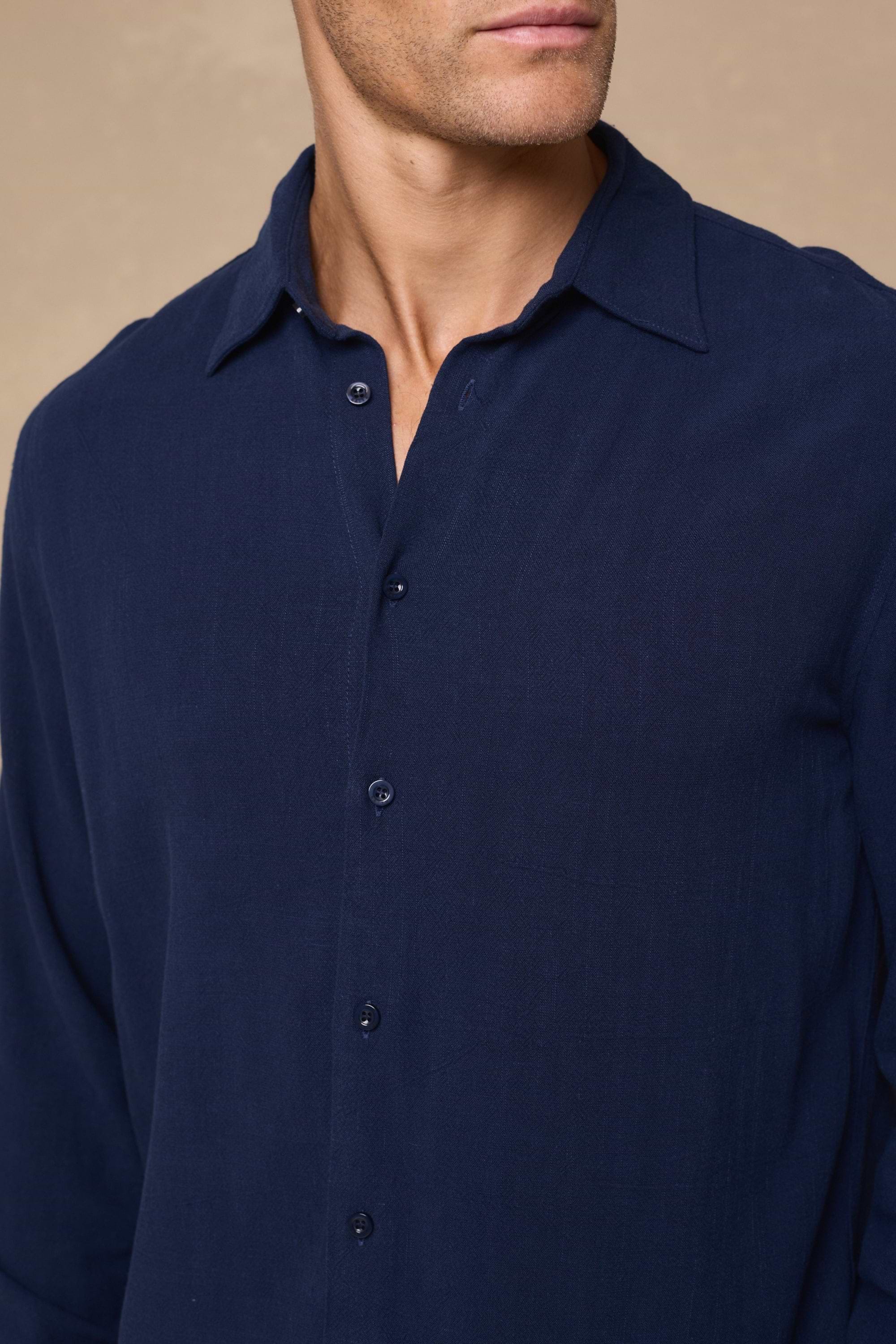 Cami Linen Classic Collar Shirt - Navy
