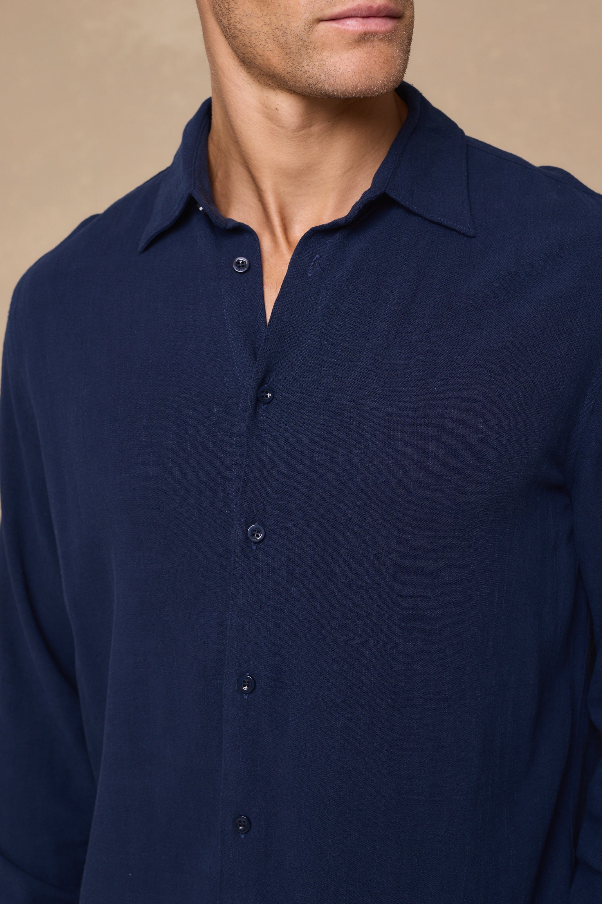 Cami Linen Classic Collar Shirt - Navy