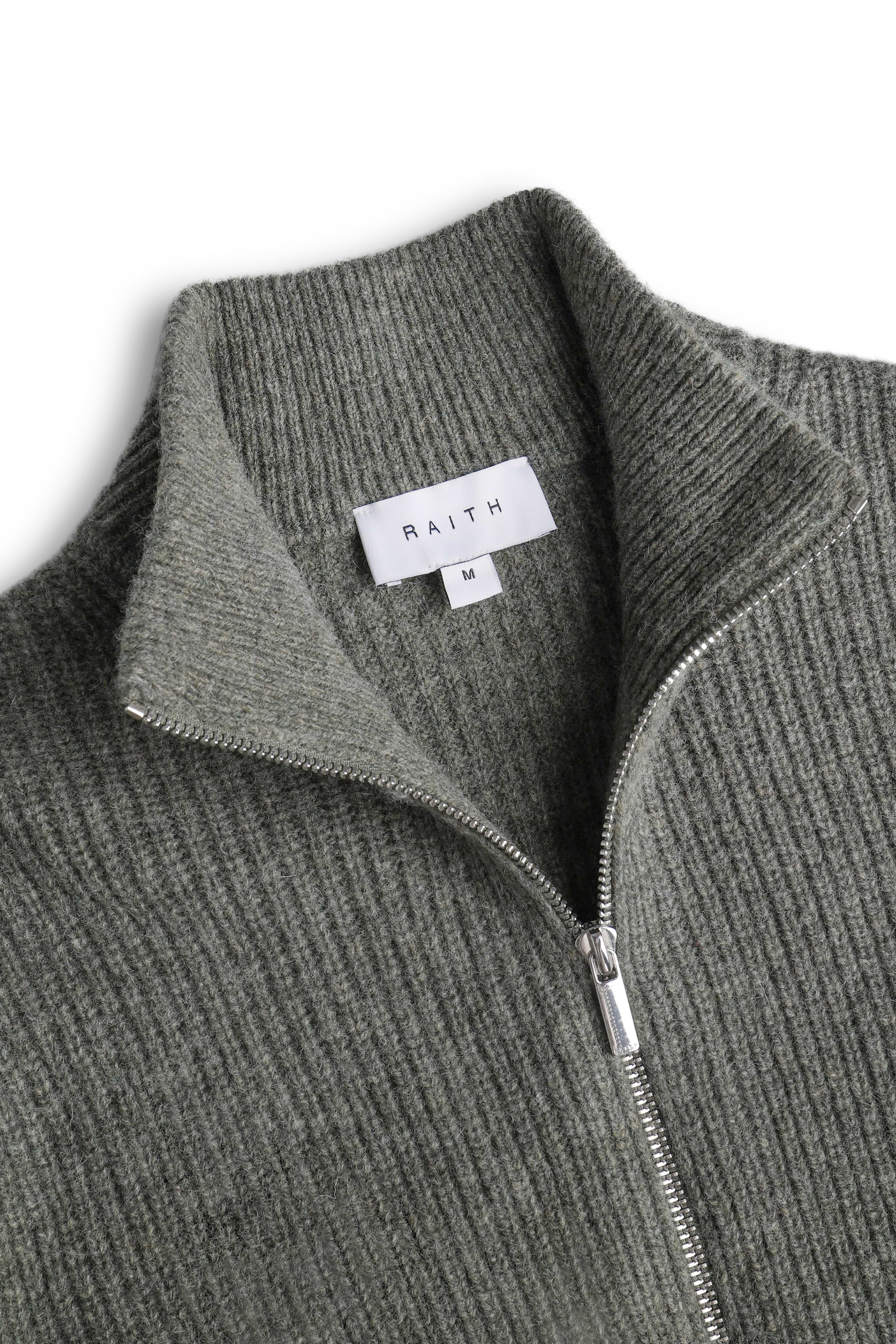 Seb Zip Thru Rib Knit Bomber - Sage Green