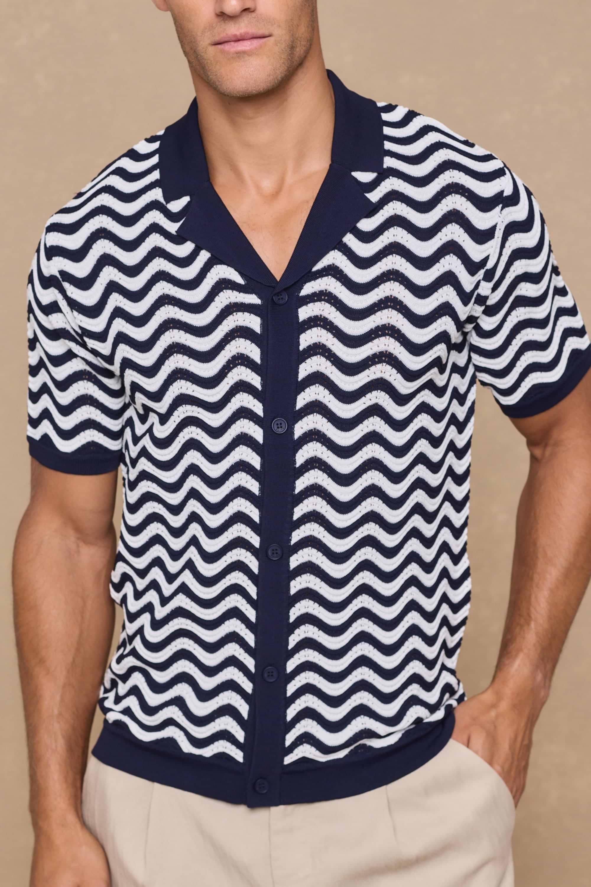 Serenita Knitted Shirt - Ecru/Navy
