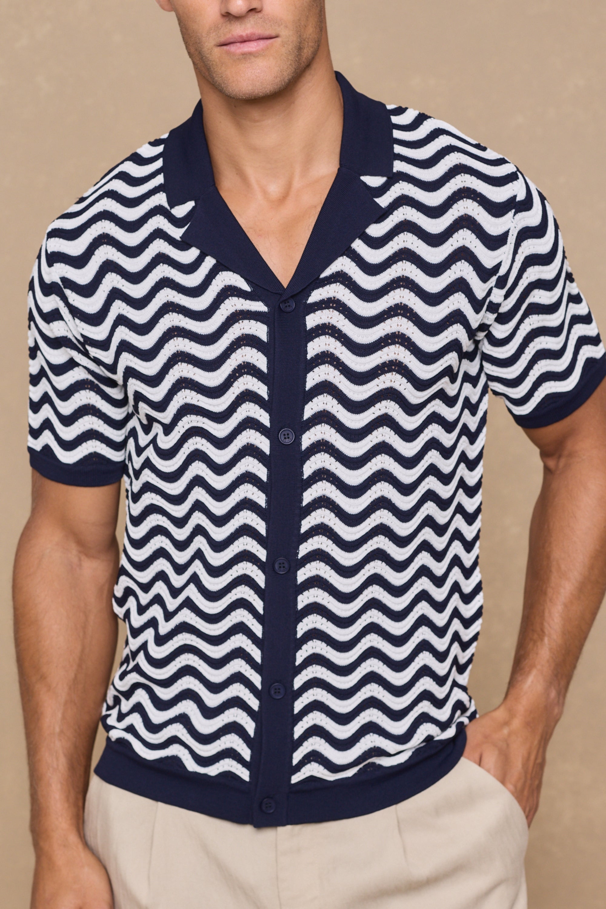 Serenita Knitted Shirt - Ecru/Navy