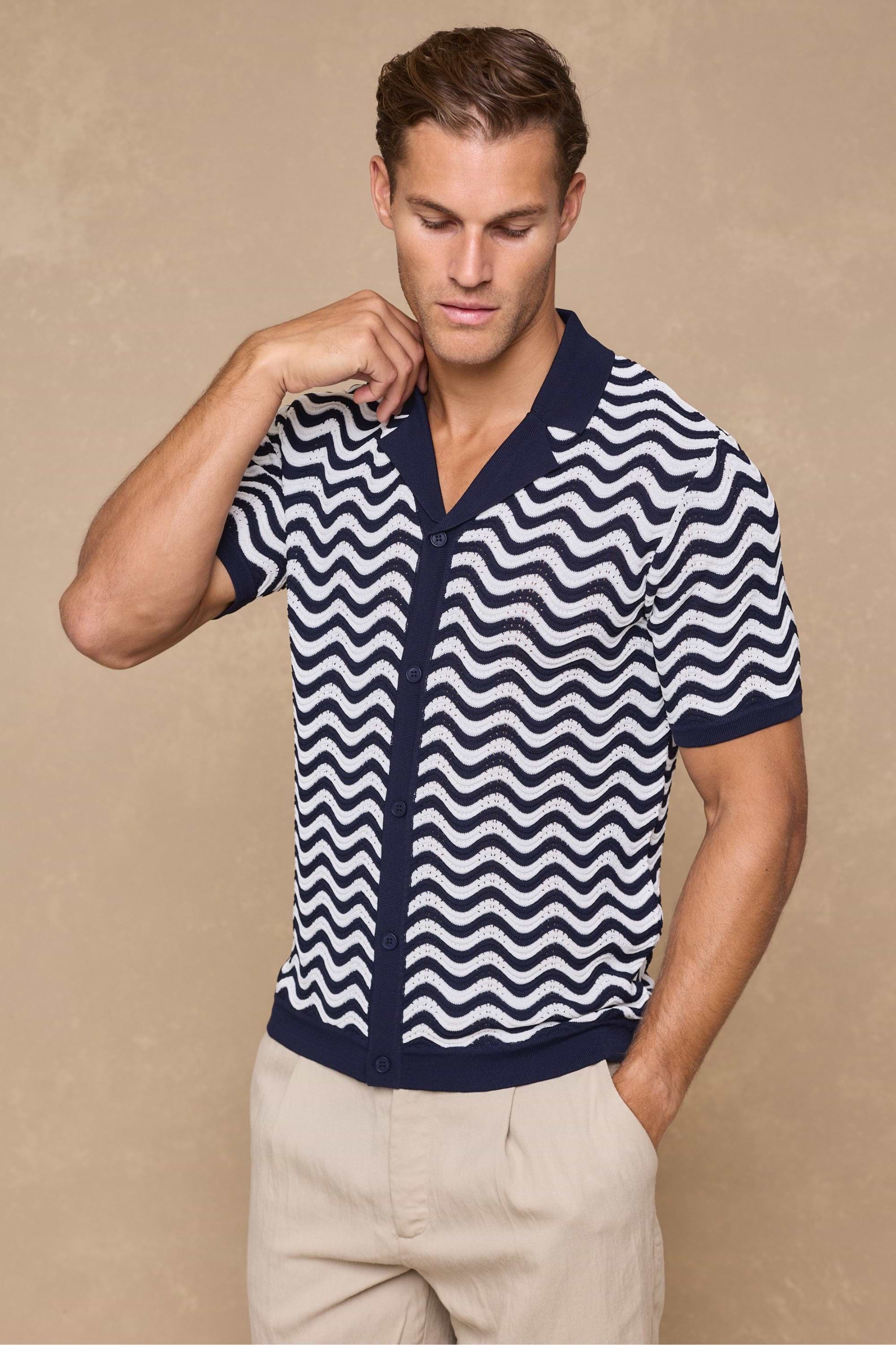Serenita Knitted Shirt - Ecru/Navy