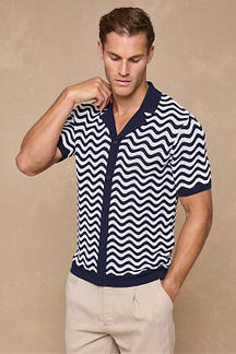 Serenita Knitted Shirt - Ecru/Navy