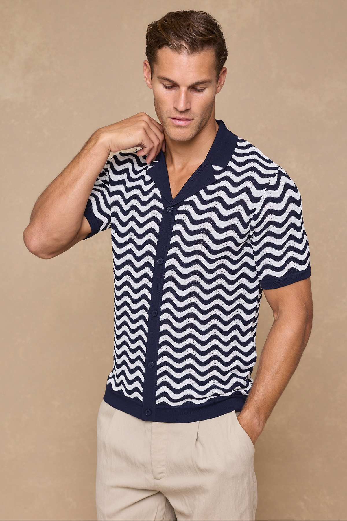 Serenita Strickhemd – Ecru/Navy