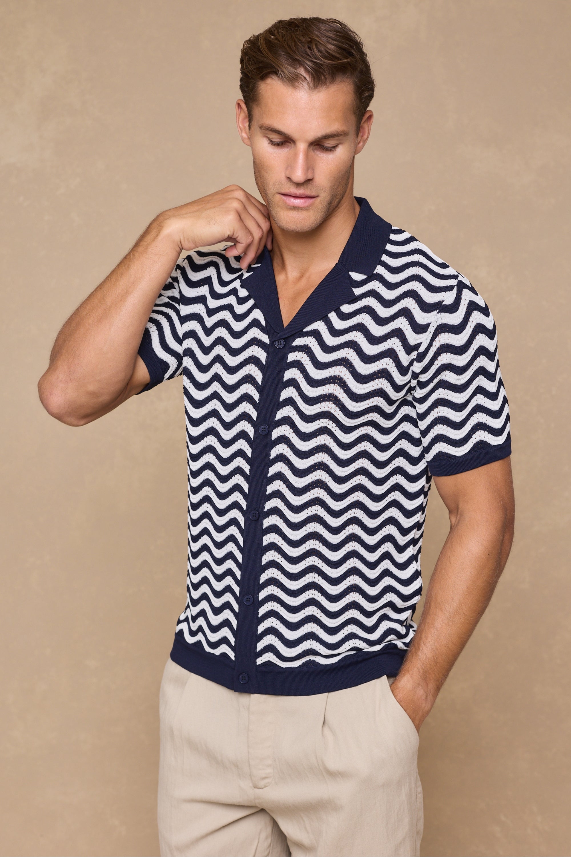 Serenita Knitted Shirt - Ecru/Navy