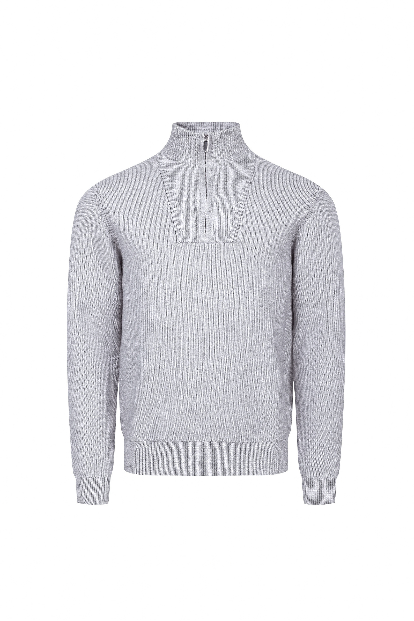 Asher Zipped Funnel Neck Knit - Light Grey Marl