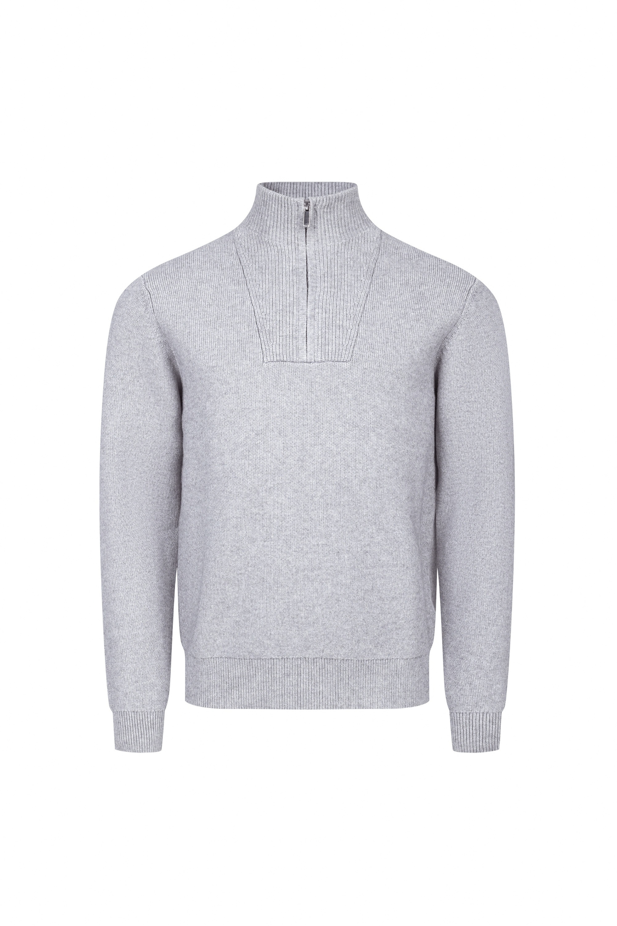 Asher Zipped Funnel Neck Knit - Light Grey Marl