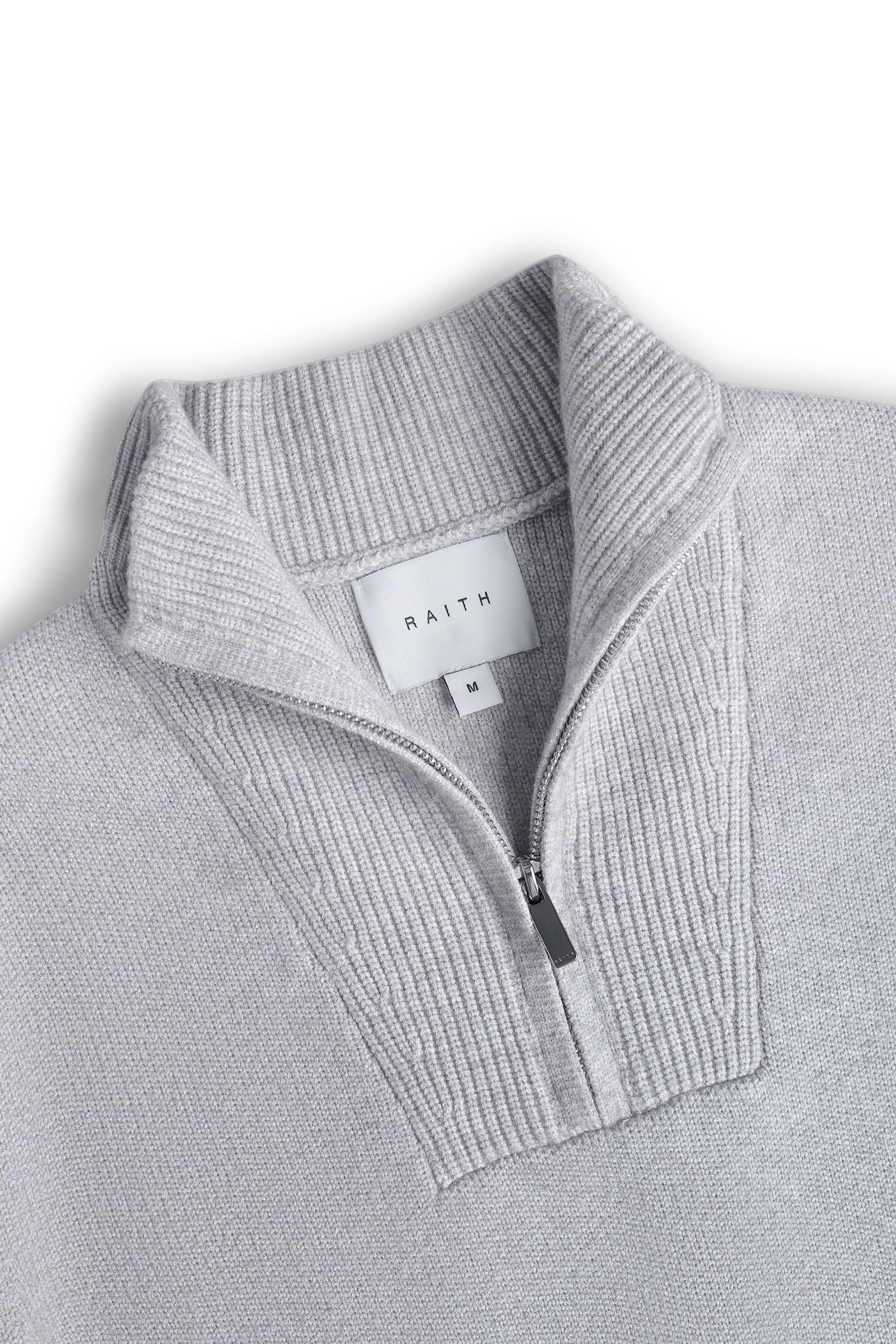 Asher Zipped Funnel Neck Knit - Light Grey Marl