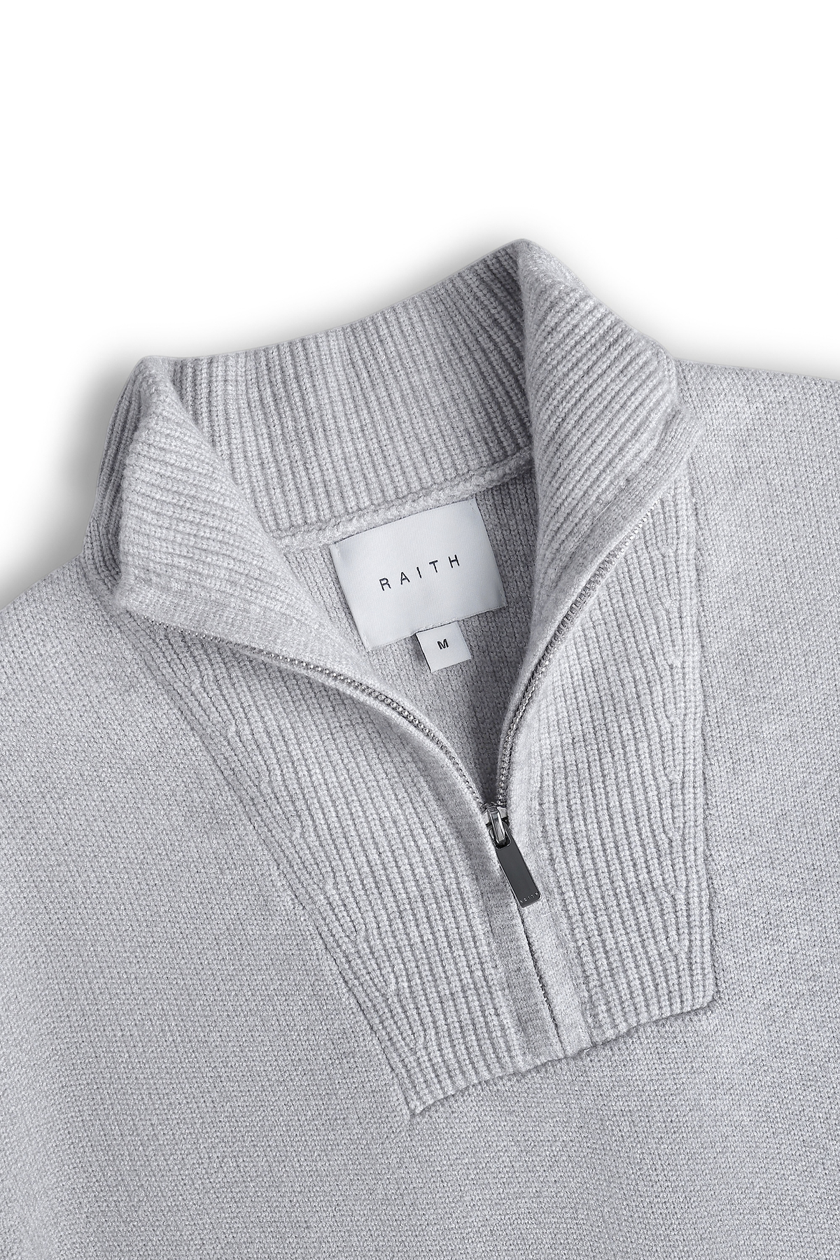 Asher Zipped Funnel Neck Knit - Light Grey Marl
