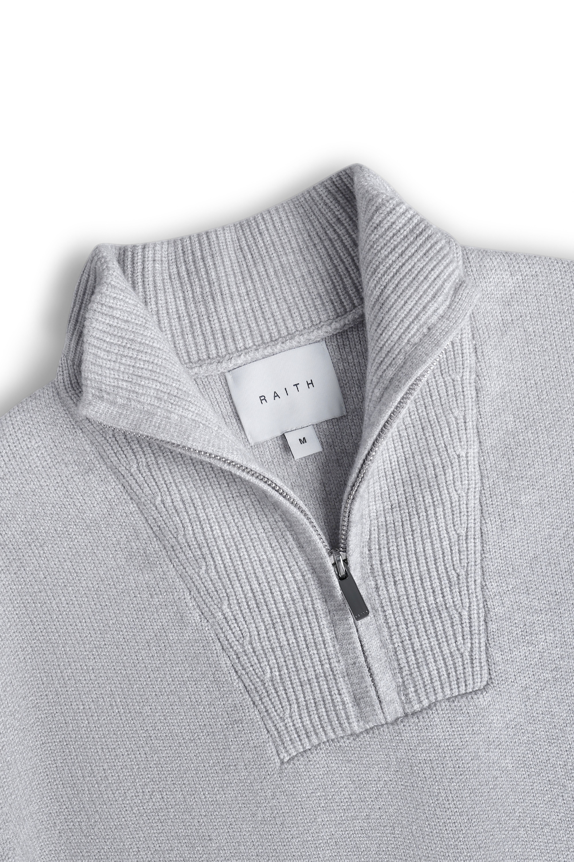 Asher Zipped Funnel Neck Knit - Light Grey Marl