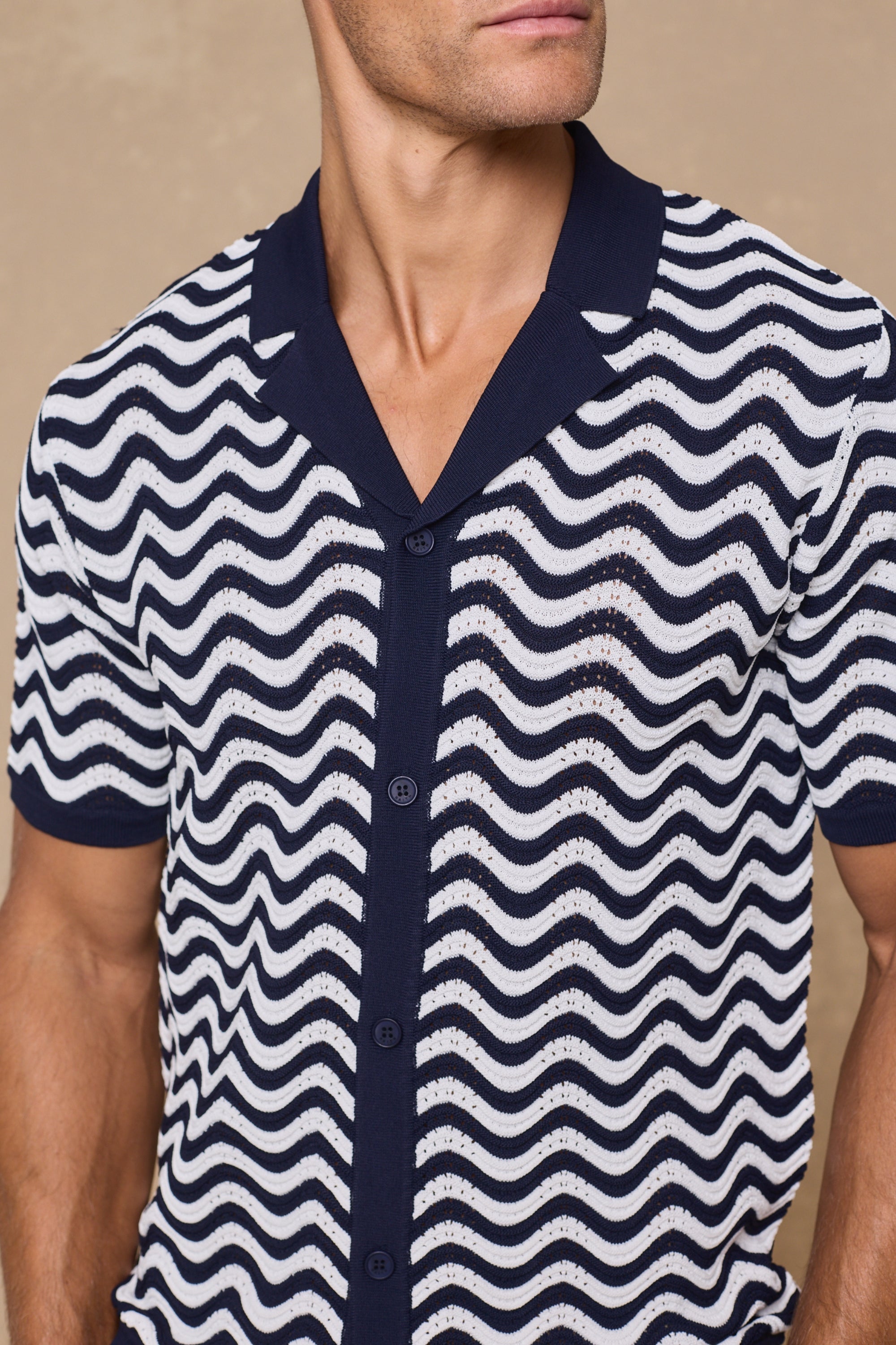 Serenita Knitted Shirt - Ecru/Navy