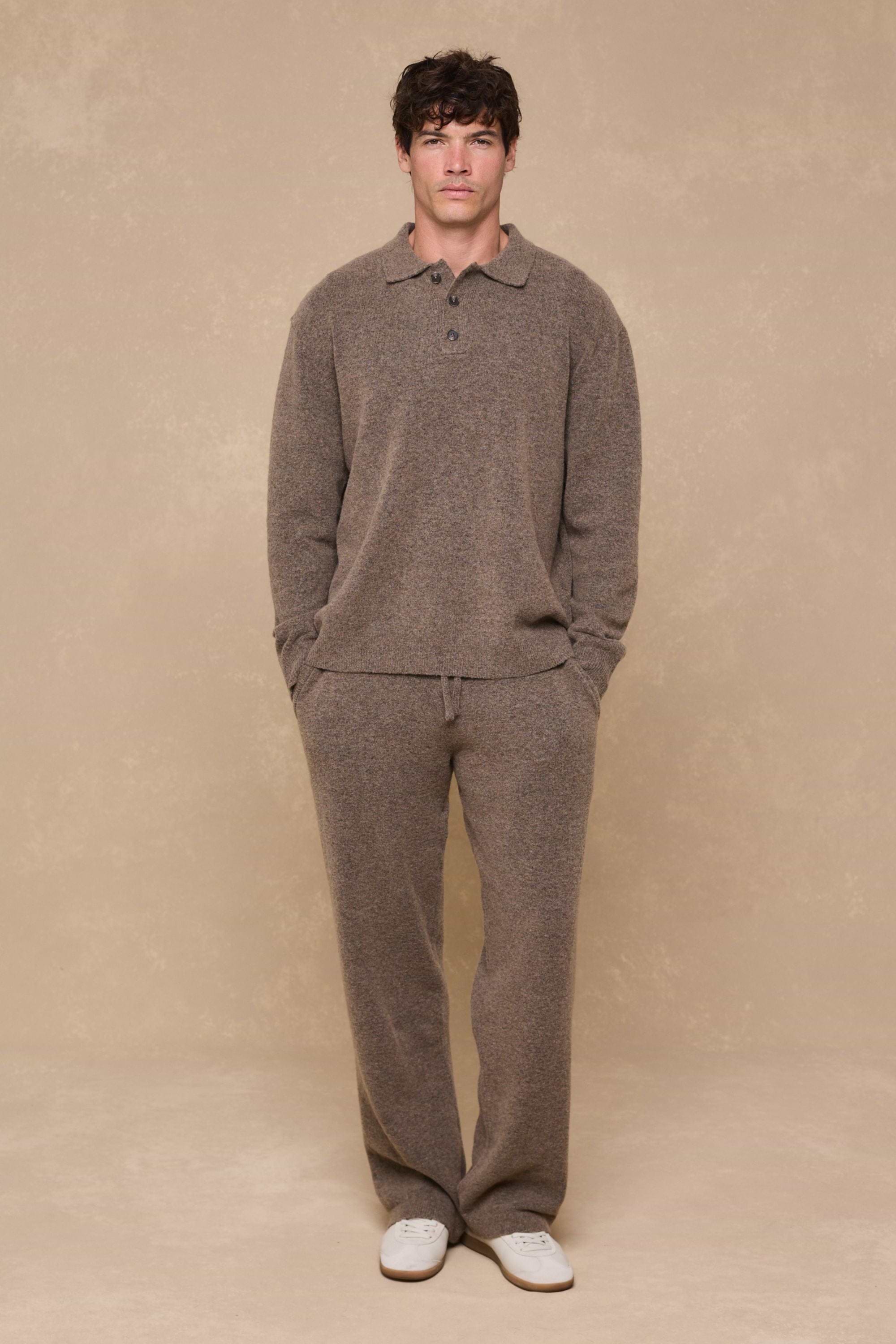 Otto Long Sleeve Polo - Brown Marl