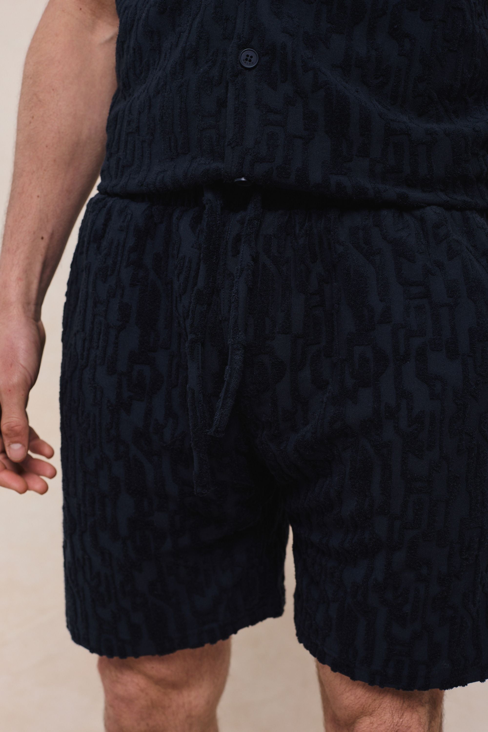 Fausto Flocked Towelled Short - Navy