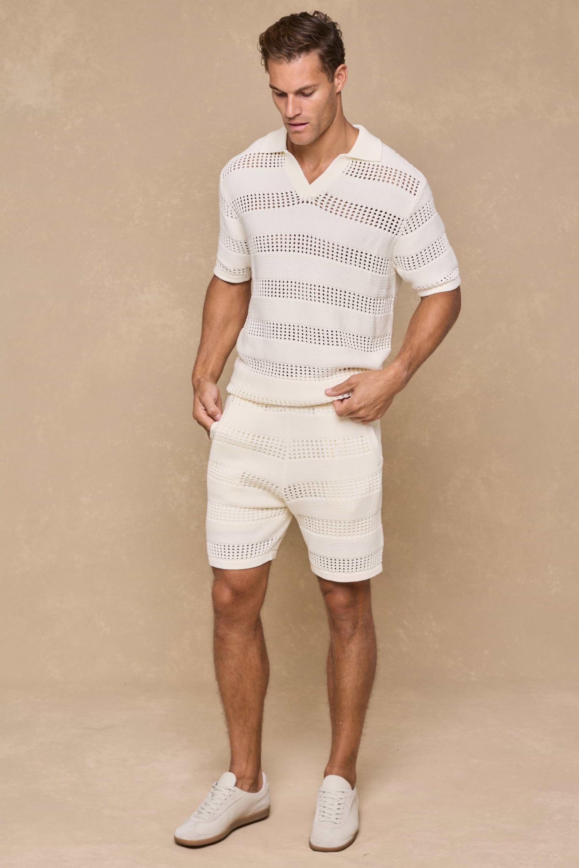 Frattina Crochet Cotton Knit Polo - Ecru