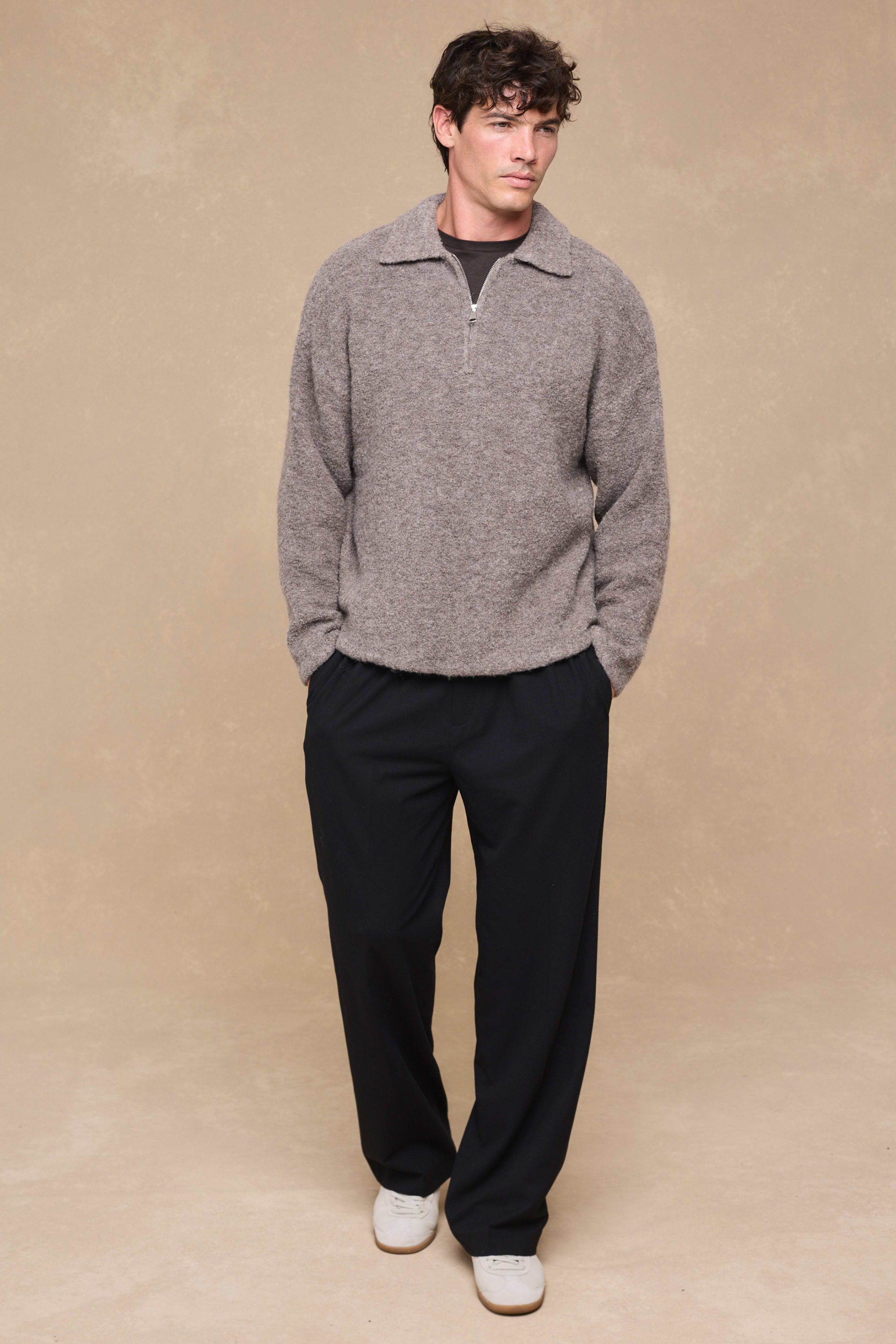 Bas Boiled Half Zip Polo Jumper - Mocha