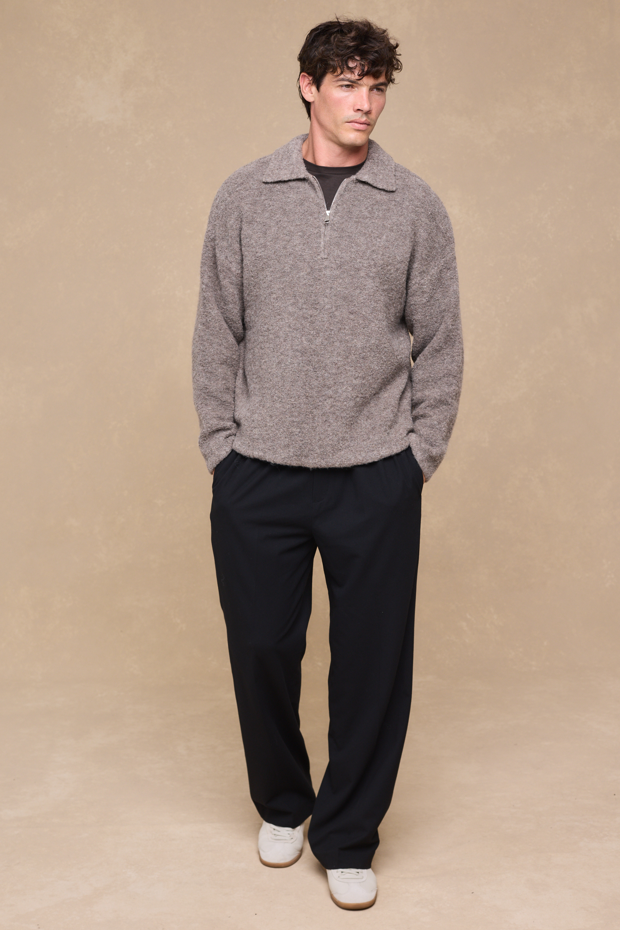 Bas Boiled Half Zip Polo Jumper - Mocha