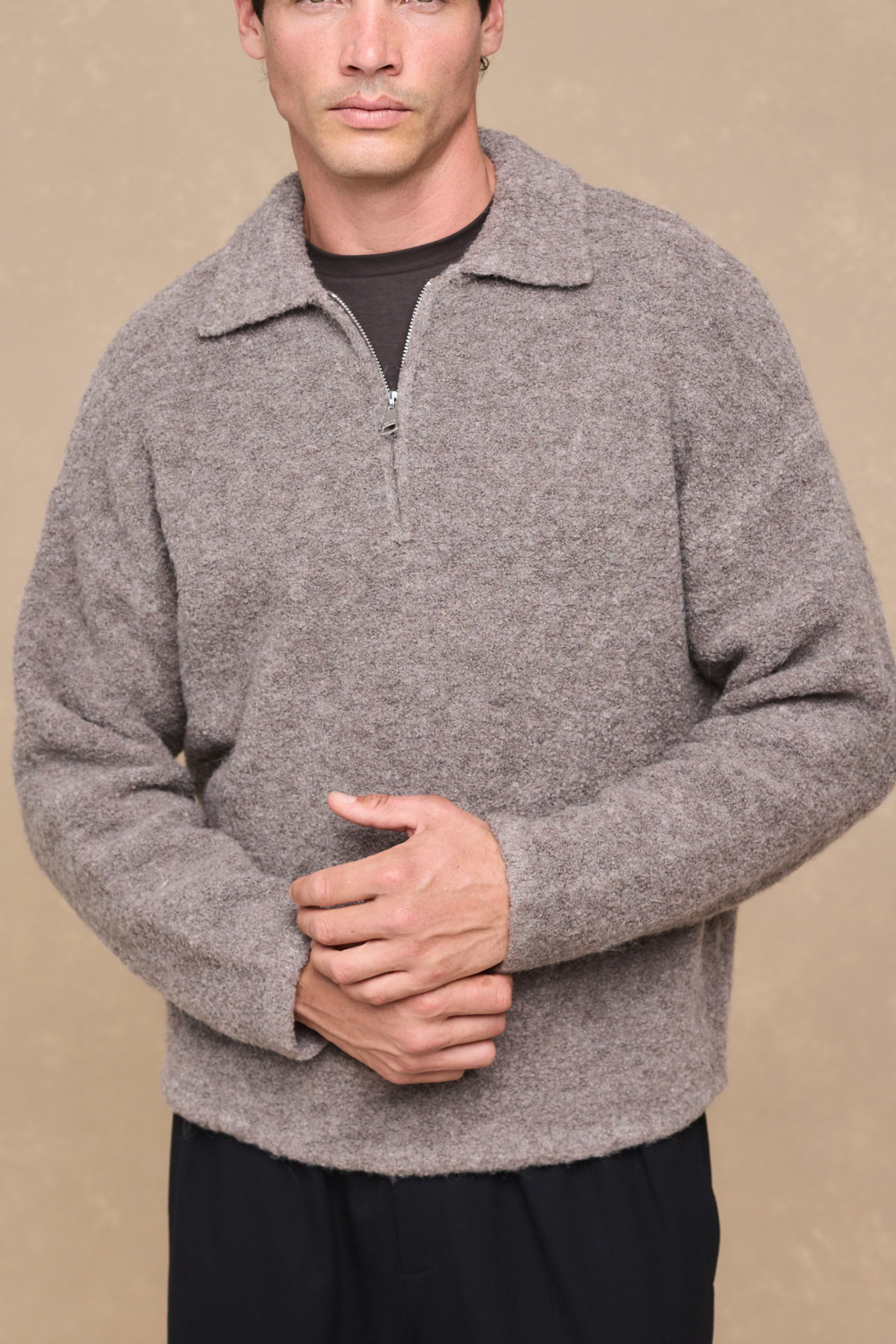 Bas Boiled Half Zip Polo Jumper - Mocha