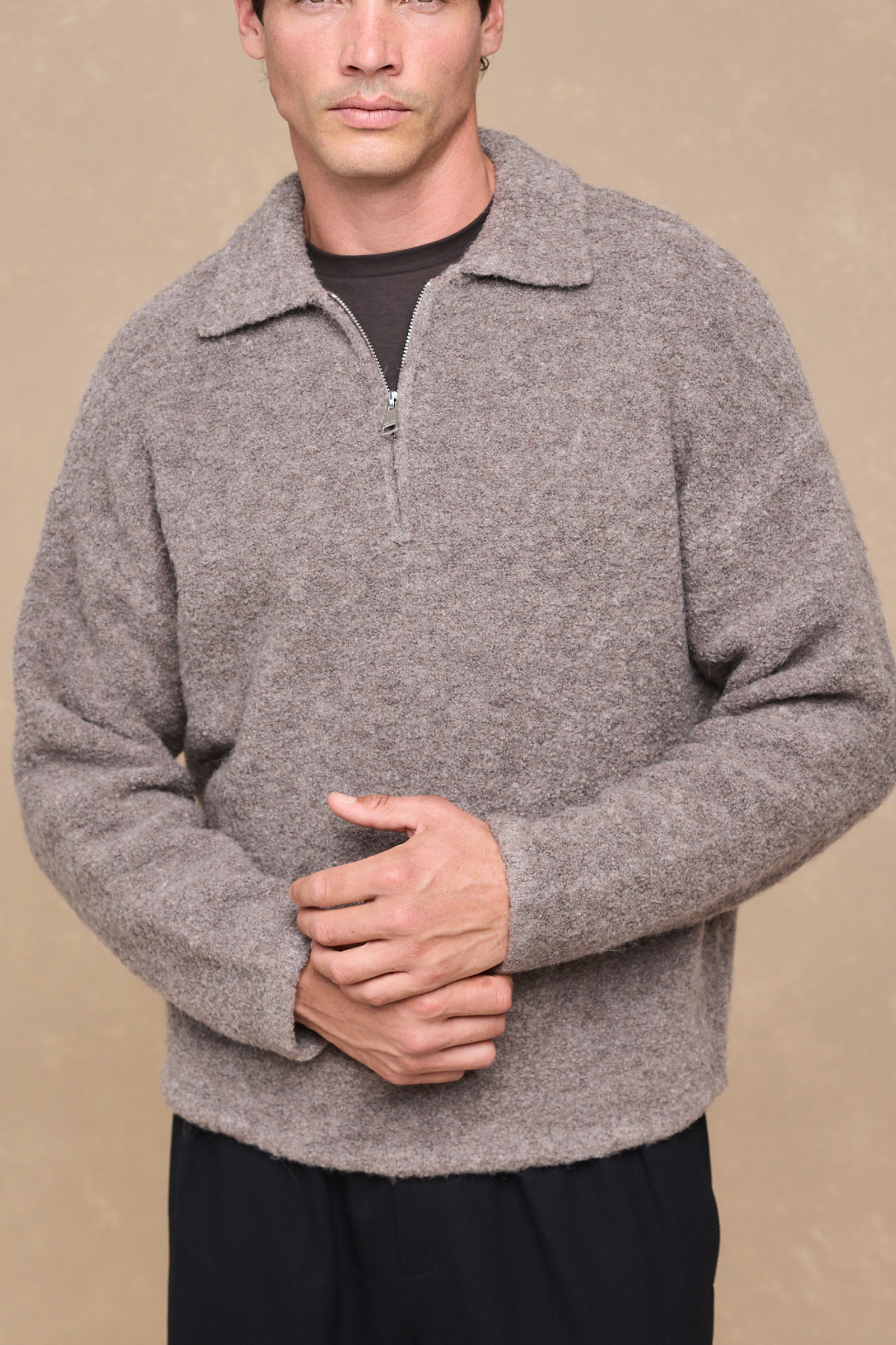 Bas Boiled Half Zip Polo Jumper - Mocha