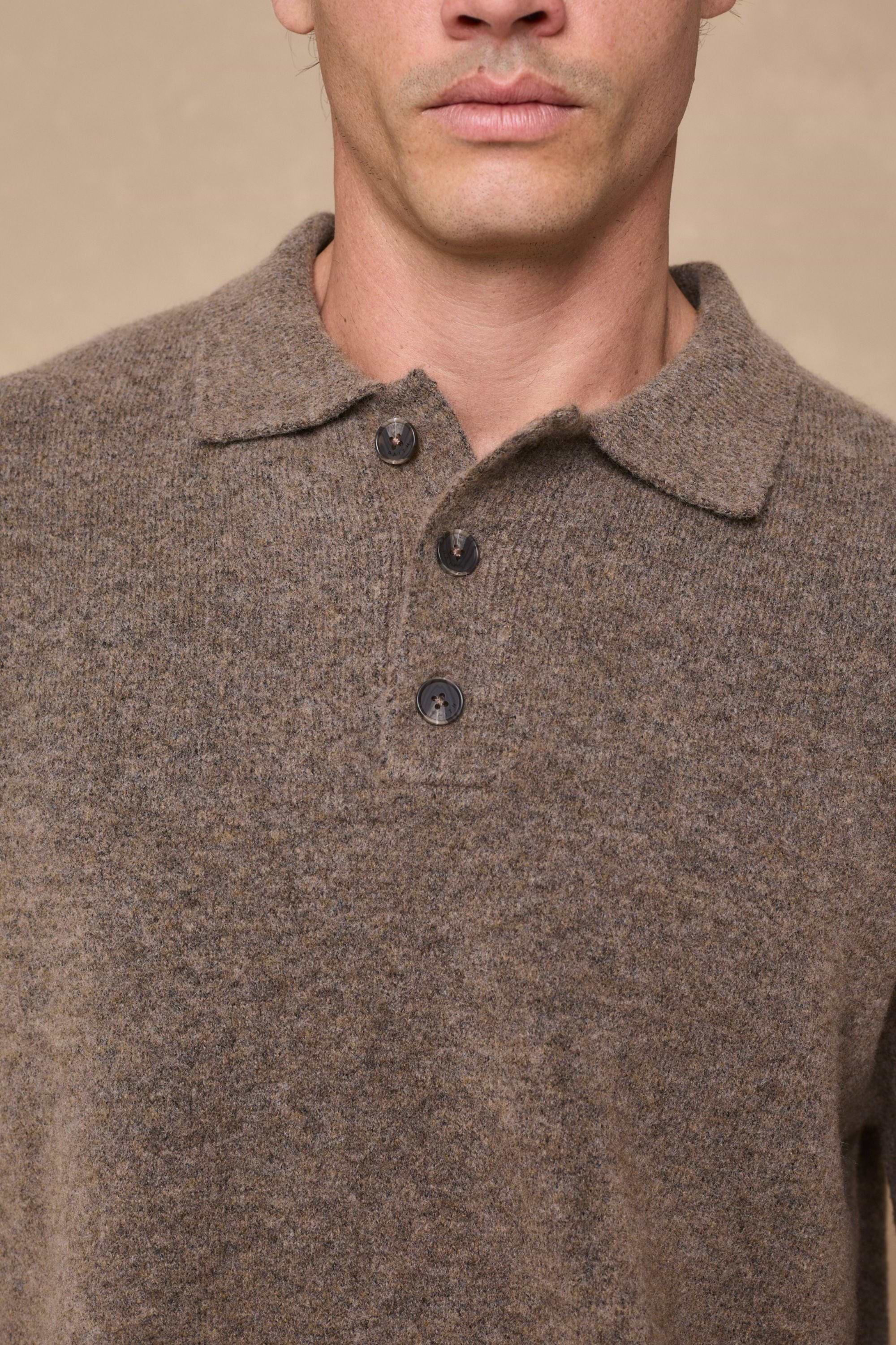 Otto Long Sleeve Polo - Brown Marl