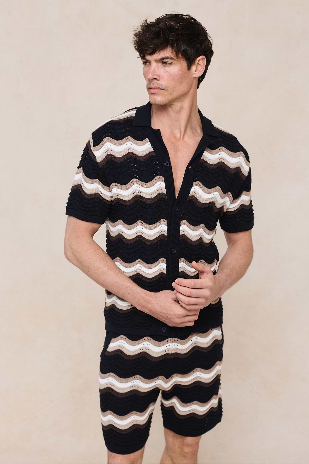 Primavera Crochet Knit Shirt - Ecru/Brown