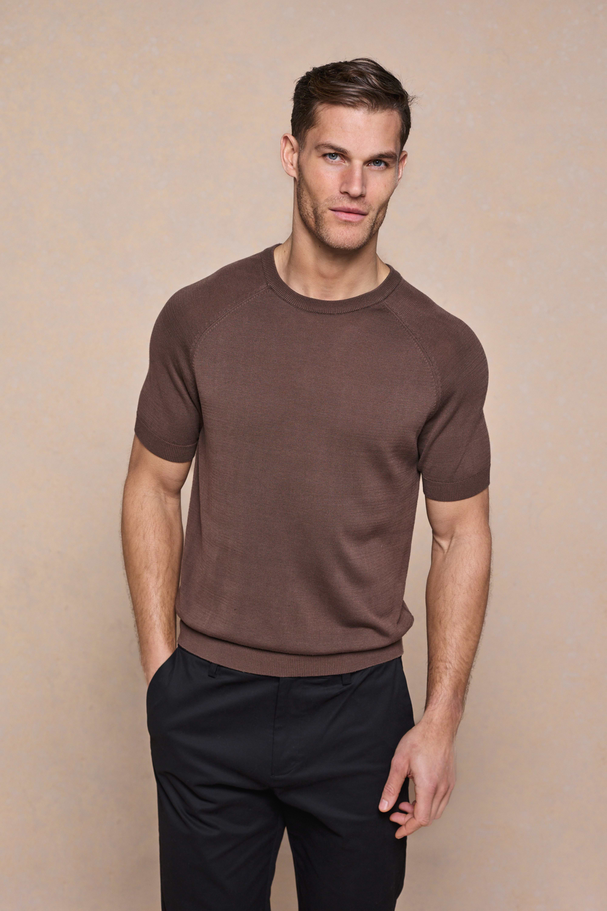 Riera Knit Crew Neck T-Shirt - Brown